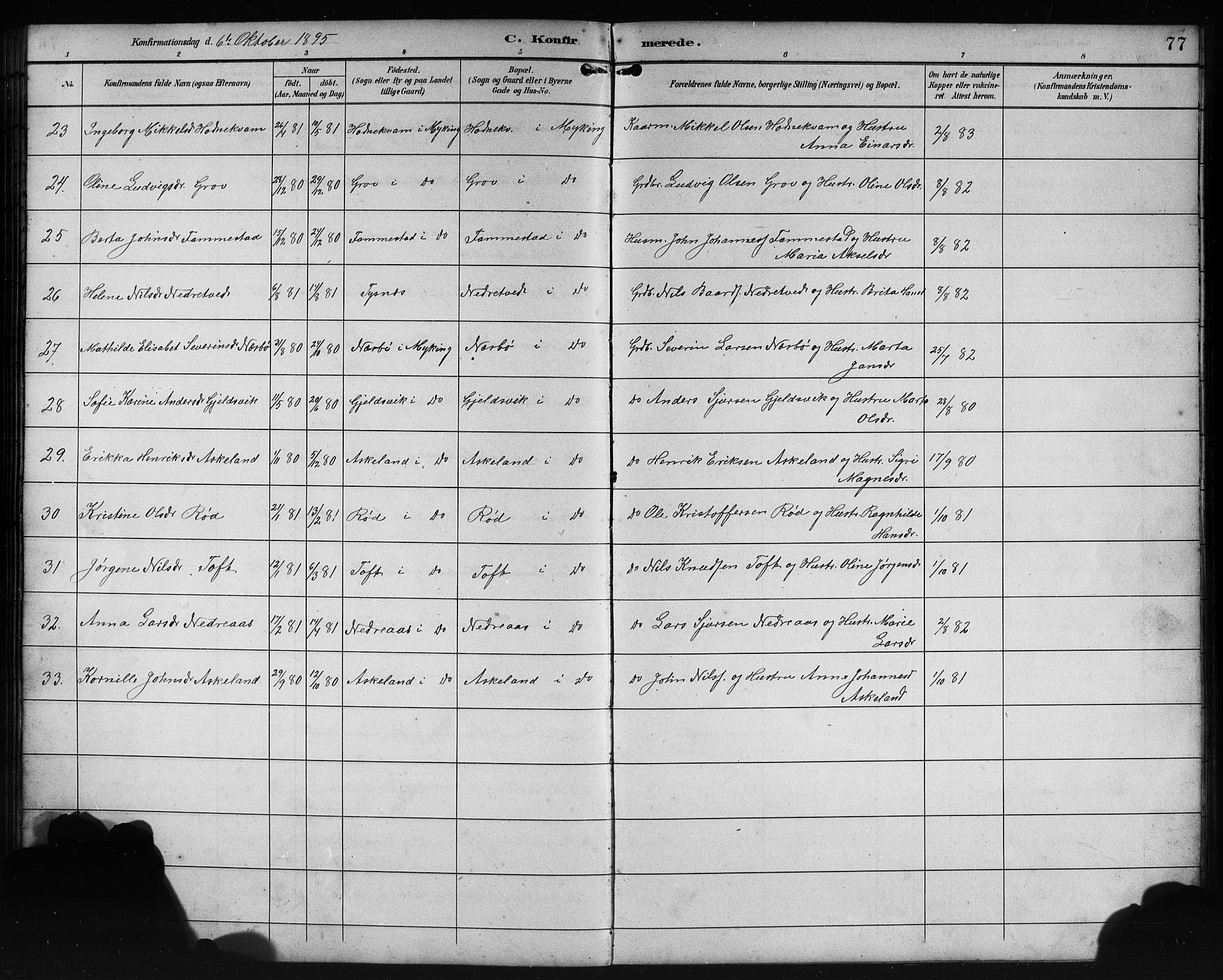 Lindås Sokneprestembete, AV/SAB-A-76701/H/Hab/Habe/L0003: Parish register (copy) no. E 3, 1892-1905, p. 77