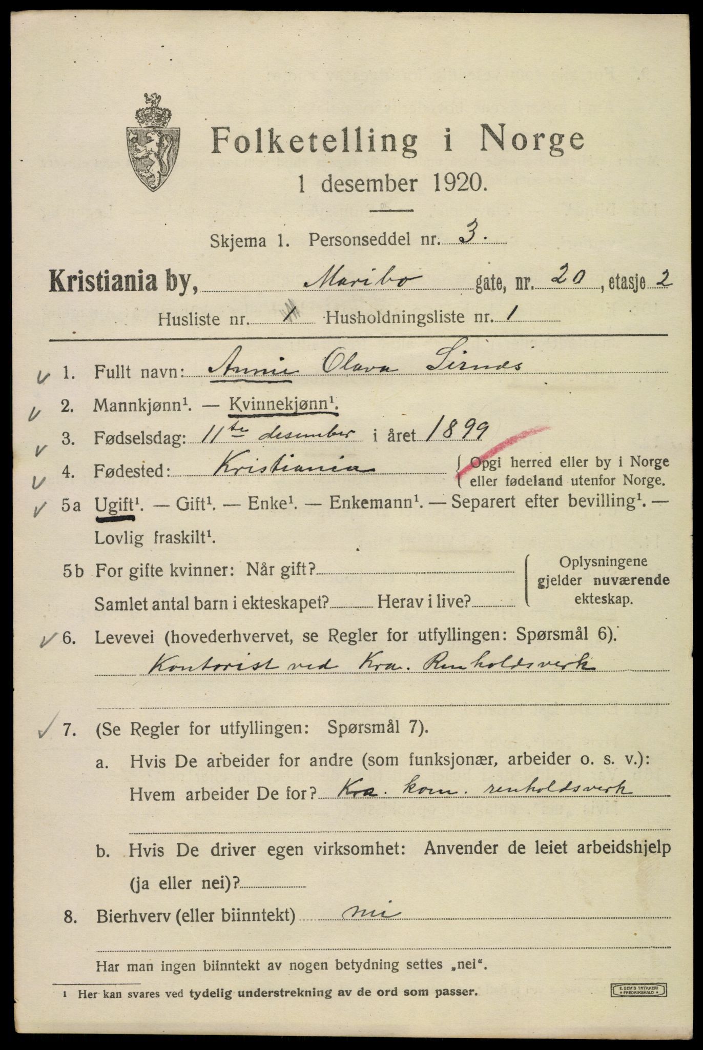 SAO, 1920 census for Kristiania, 1920, p. 376377