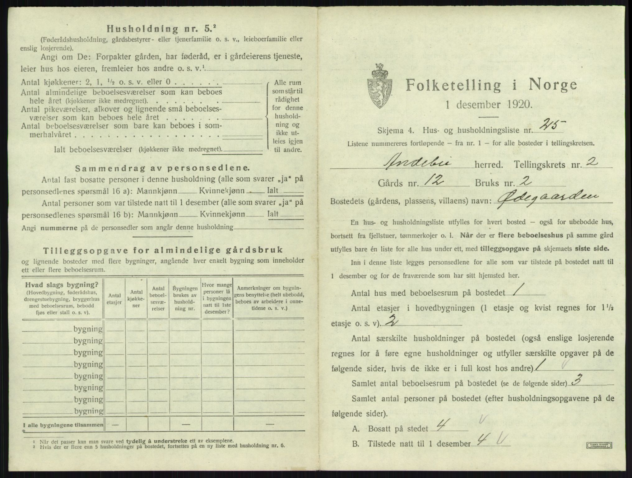 SAKO, 1920 census for Andebu, 1920, p. 176