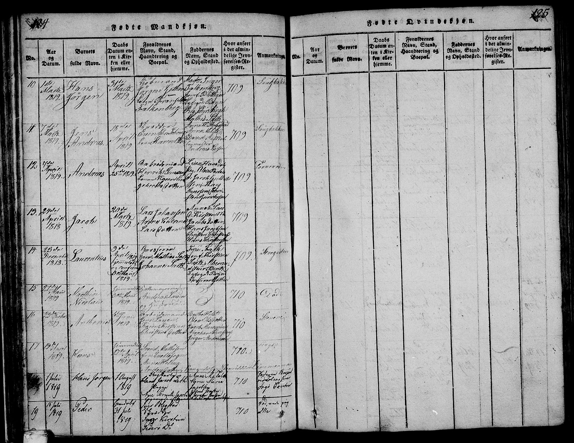 Larvik kirkebøker, AV/SAKO-A-352/F/Fa/L0001: Parish register (official) no. I 1, 1814-1825, p. 124-125