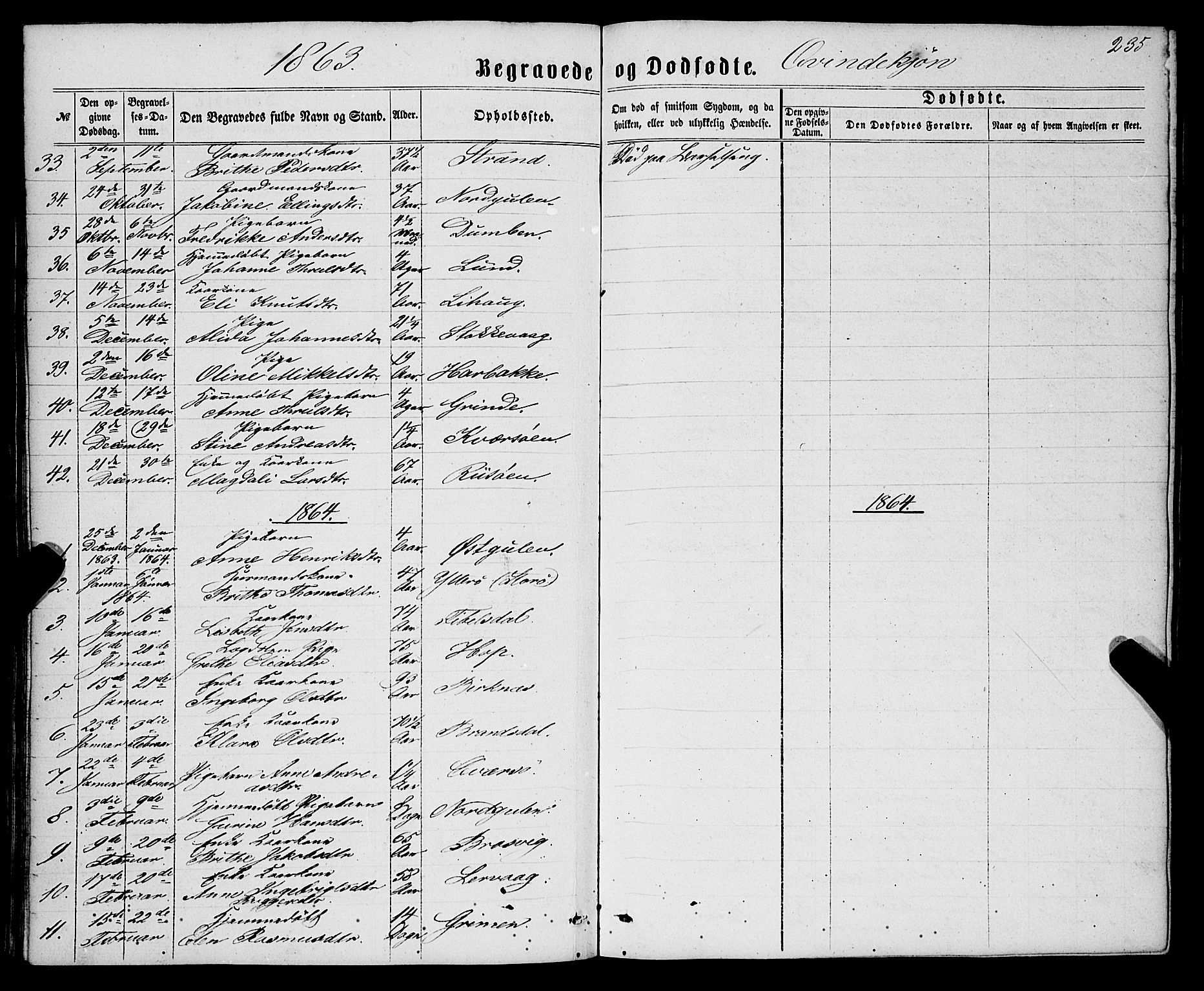 Gulen sokneprestembete, AV/SAB-A-80201/H/Haa/Haaa/L0022: Parish register (official) no. A 22, 1859-1869, p. 235