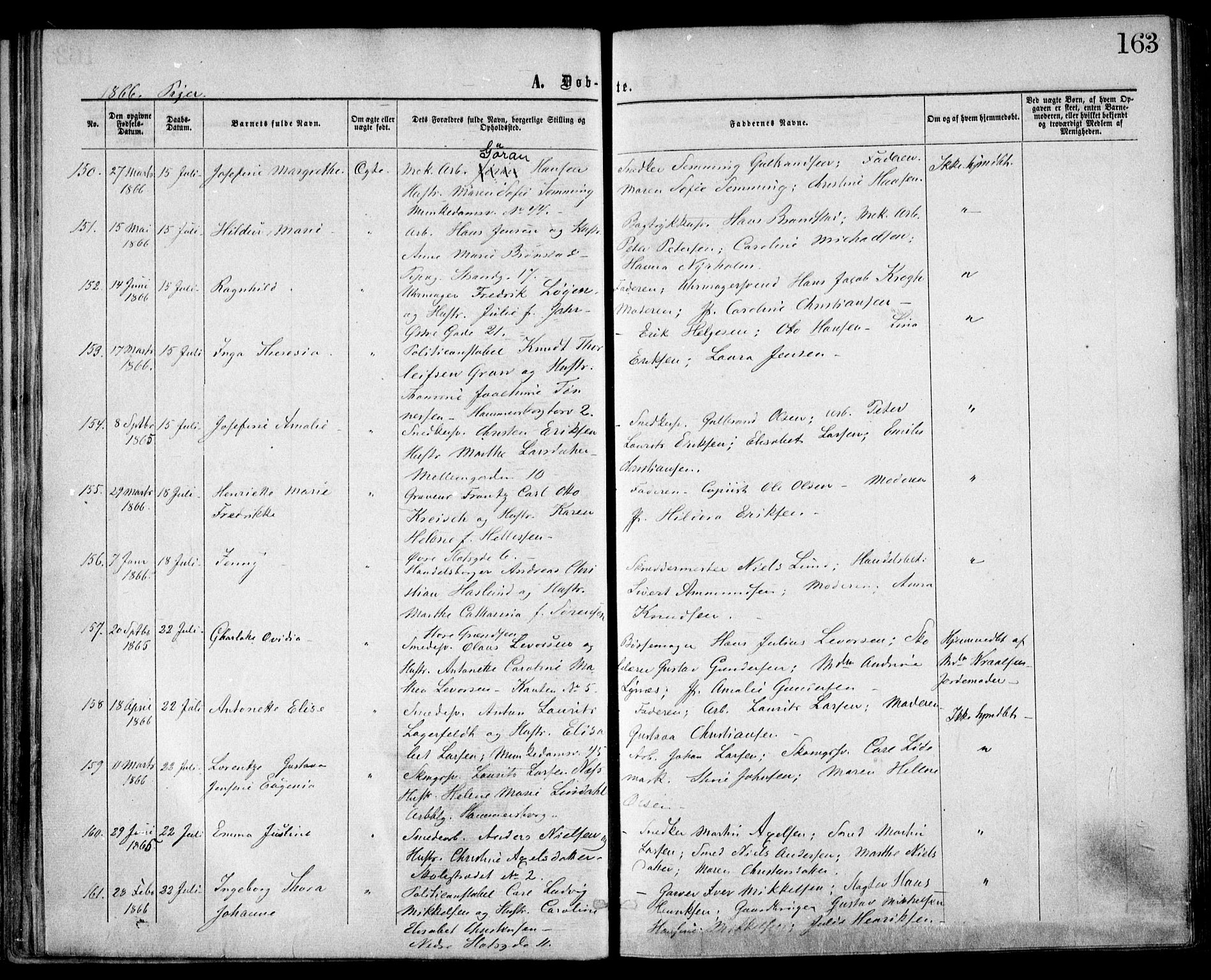 Trefoldighet prestekontor Kirkebøker, SAO/A-10882/F/Fa/L0002: Parish register (official) no. I 2, 1863-1870, p. 163