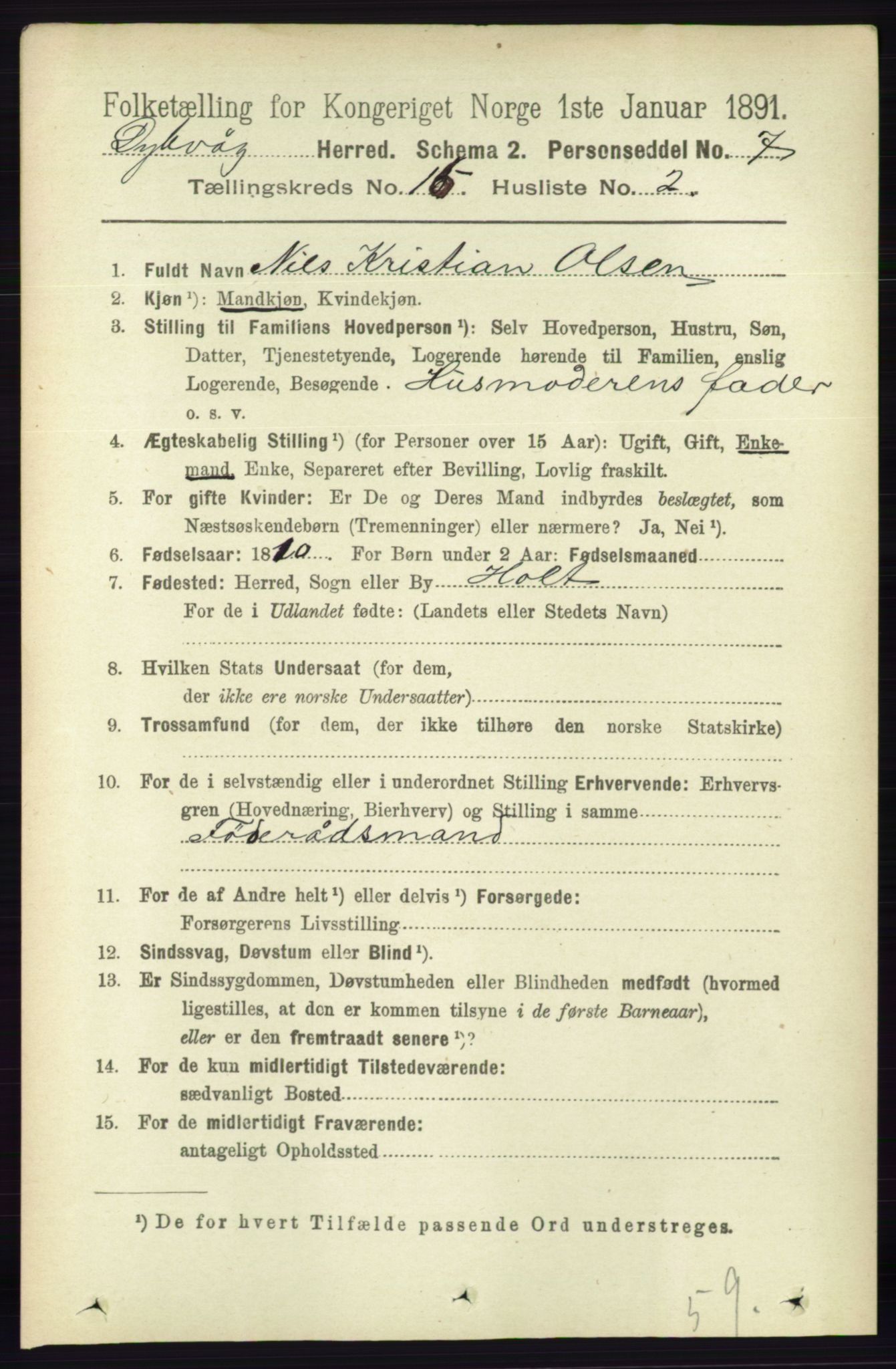 RA, 1891 census for 0915 Dypvåg, 1891, p. 6407