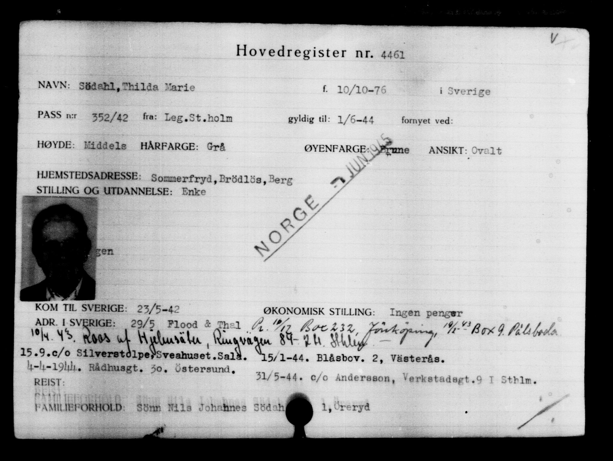 Den Kgl. Norske Legasjons Flyktningskontor, AV/RA-S-6753/V/Va/L0004: Kjesäterkartoteket.  Flyktningenr. 3496-6610, 1940-1945, p. 1165