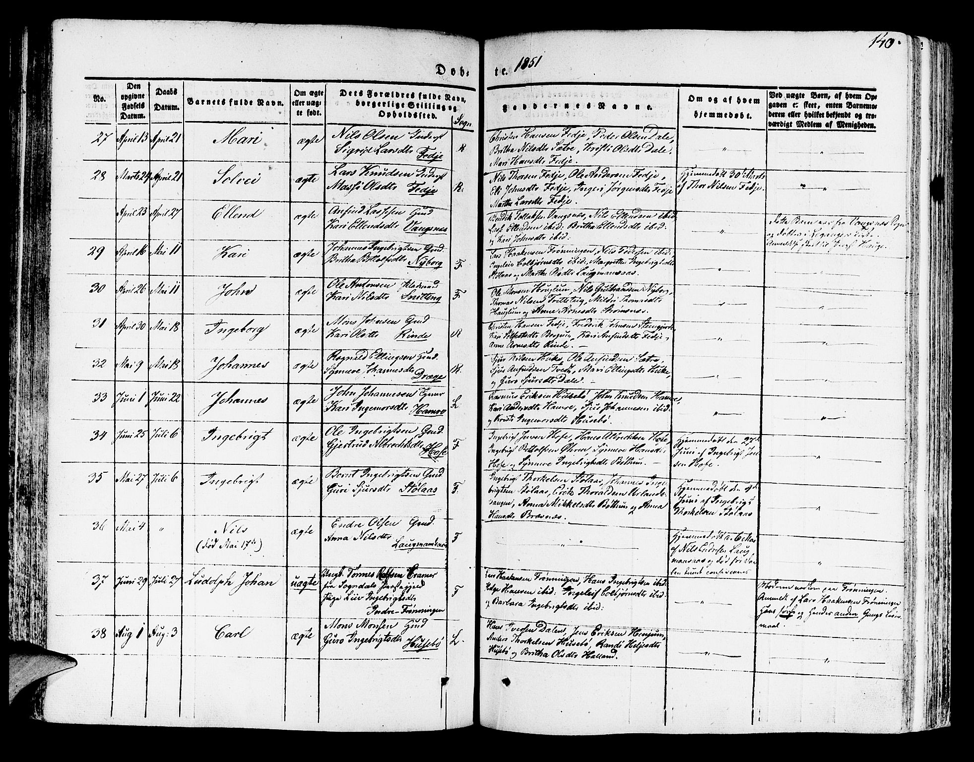 Leikanger sokneprestembete, AV/SAB-A-81001/H/Haa/Haaa/L0007: Parish register (official) no. A 7, 1838-1851, p. 140