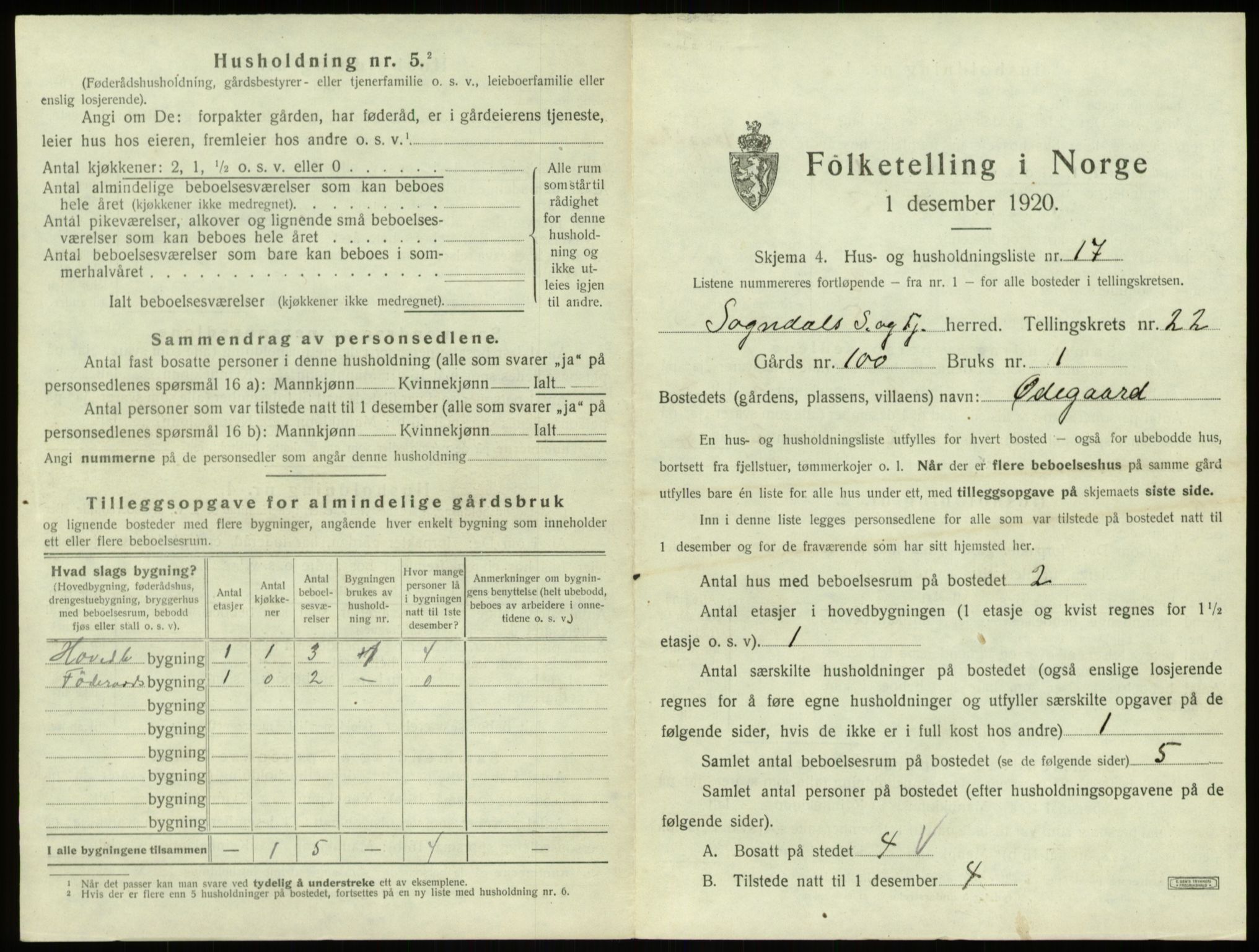 SAB, 1920 census for Sogndal, 1920, p. 1214