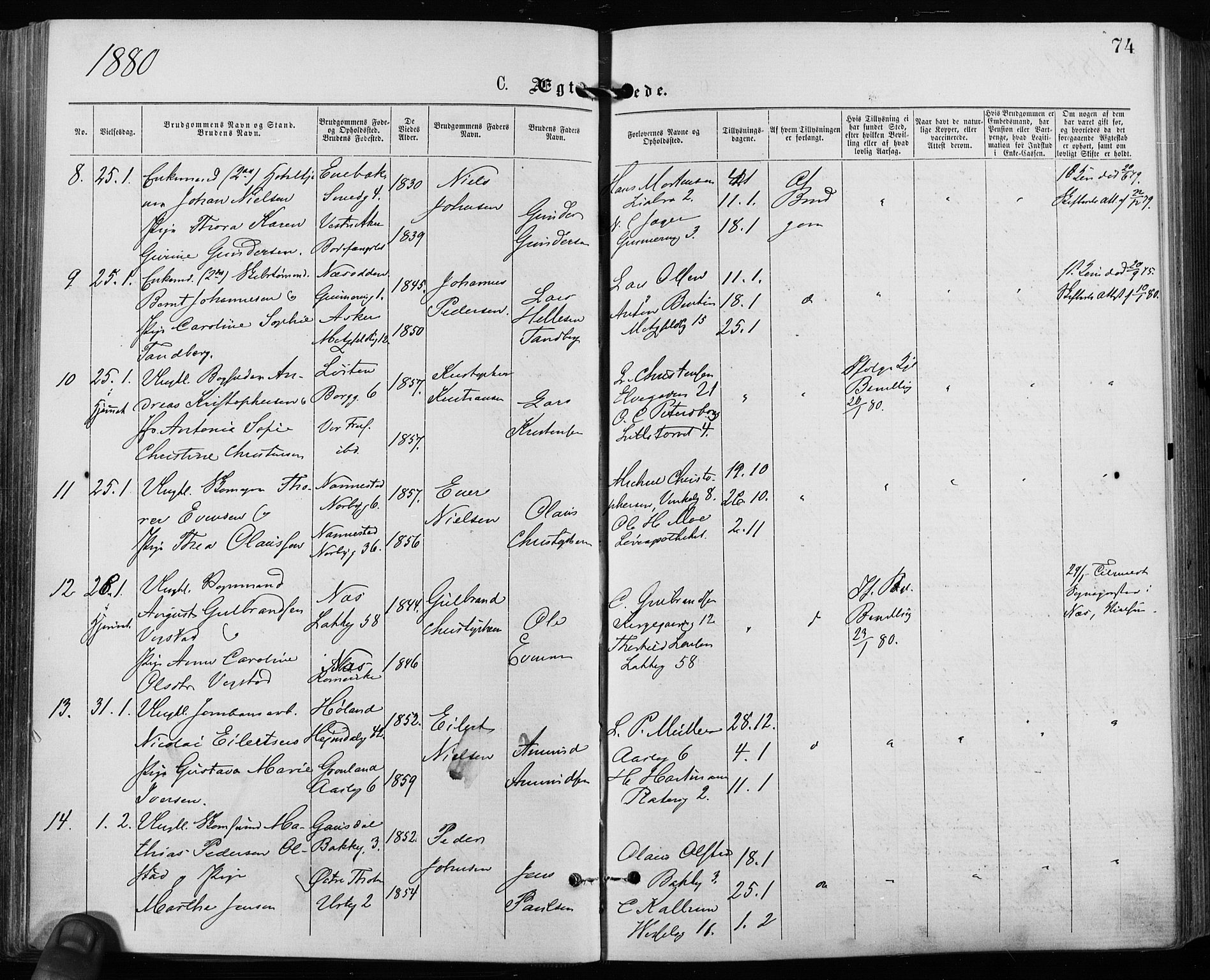 Grønland prestekontor Kirkebøker, AV/SAO-A-10848/F/Fa/L0006: Parish register (official) no. 6, 1877-1886, p. 74