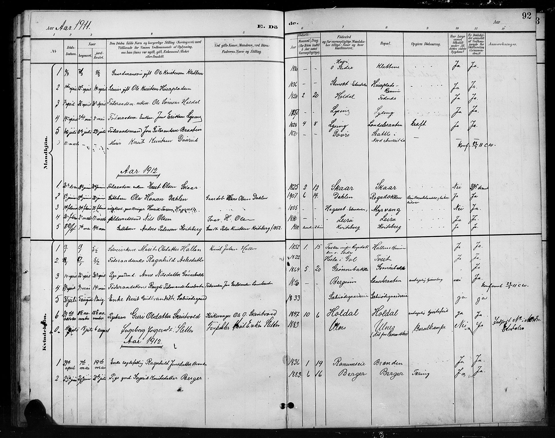 Nord-Aurdal prestekontor, SAH/PREST-132/H/Ha/Hab/L0011: Parish register (copy) no. 11, 1897-1918, p. 92