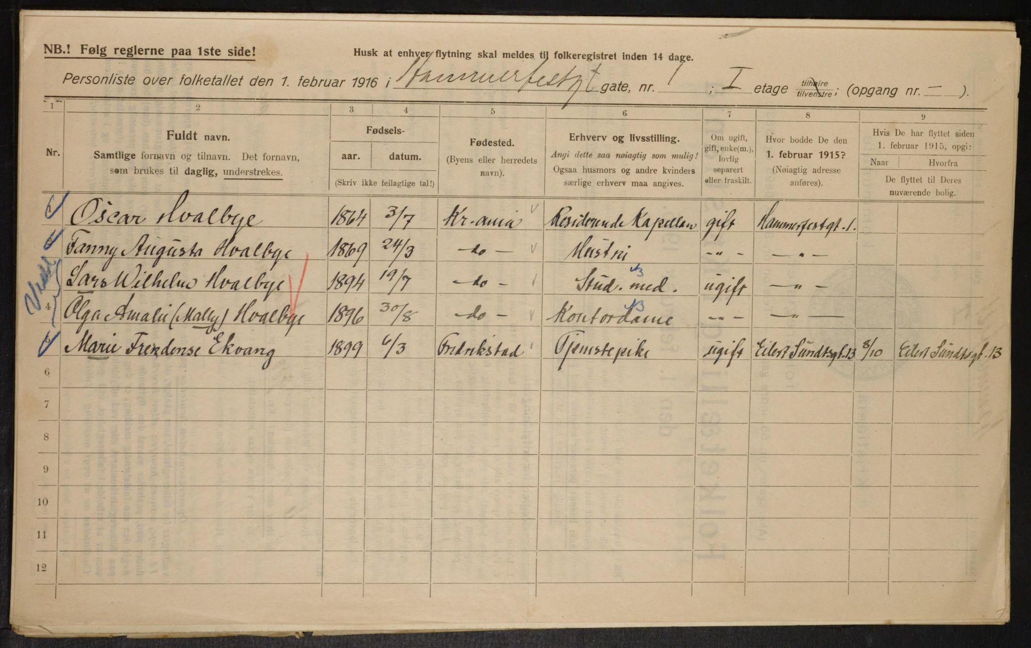 OBA, Municipal Census 1916 for Kristiania, 1916, p. 34801