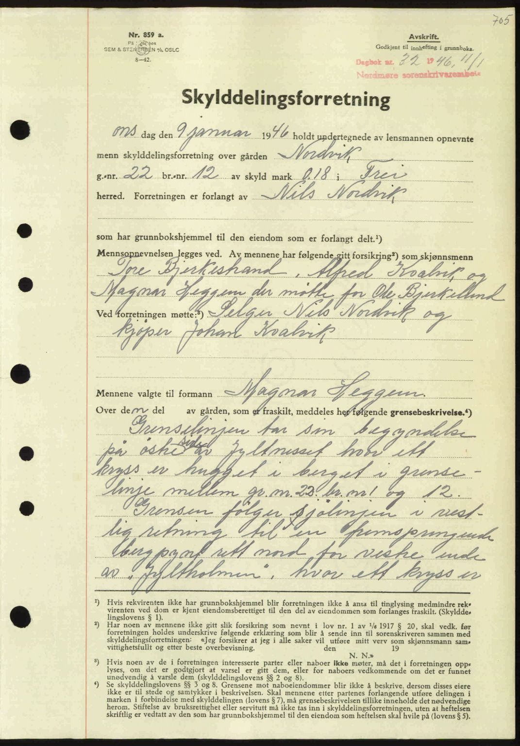 Nordmøre sorenskriveri, AV/SAT-A-4132/1/2/2Ca: Mortgage book no. A100b, 1946-1946, Diary no: : 32/1946