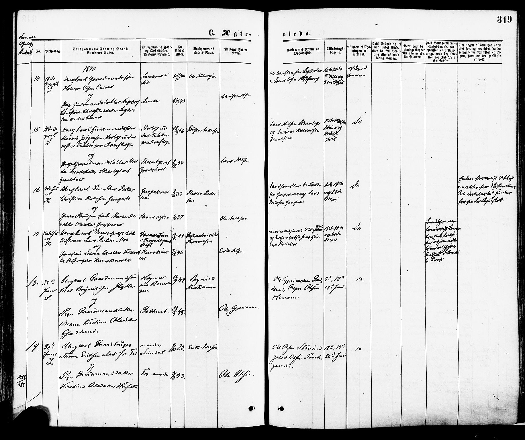 Høland prestekontor Kirkebøker, AV/SAO-A-10346a/F/Fa/L0012.a: Parish register (official) no. I 12A, 1869-1879, p. 319