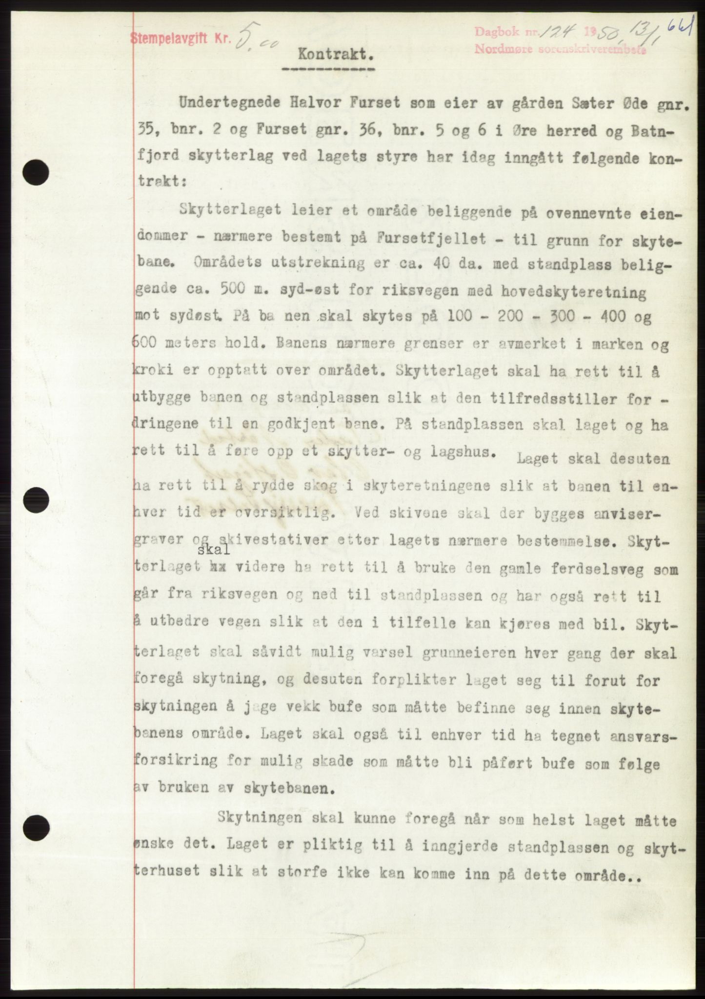 Nordmøre sorenskriveri, AV/SAT-A-4132/1/2/2Ca: Mortgage book no. B103, 1949-1950, Diary no: : 124/1950