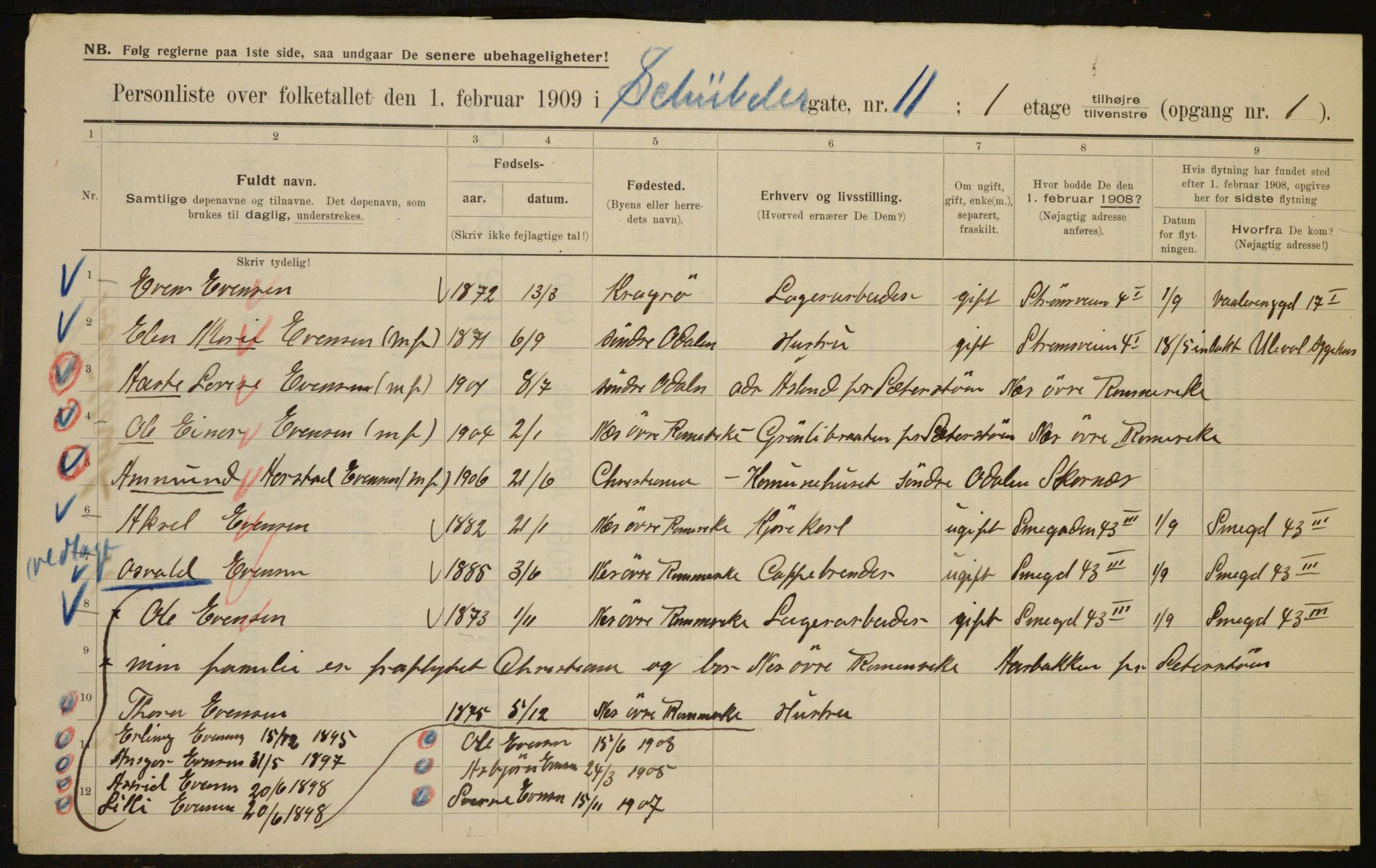 OBA, Municipal Census 1909 for Kristiania, 1909, p. 84365