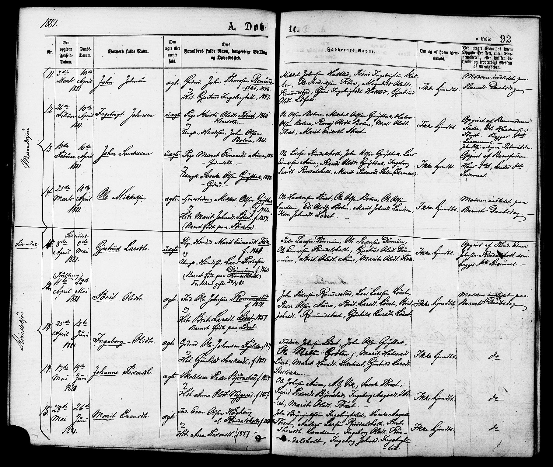 Ministerialprotokoller, klokkerbøker og fødselsregistre - Møre og Romsdal, AV/SAT-A-1454/598/L1068: Parish register (official) no. 598A02, 1872-1881, p. 92