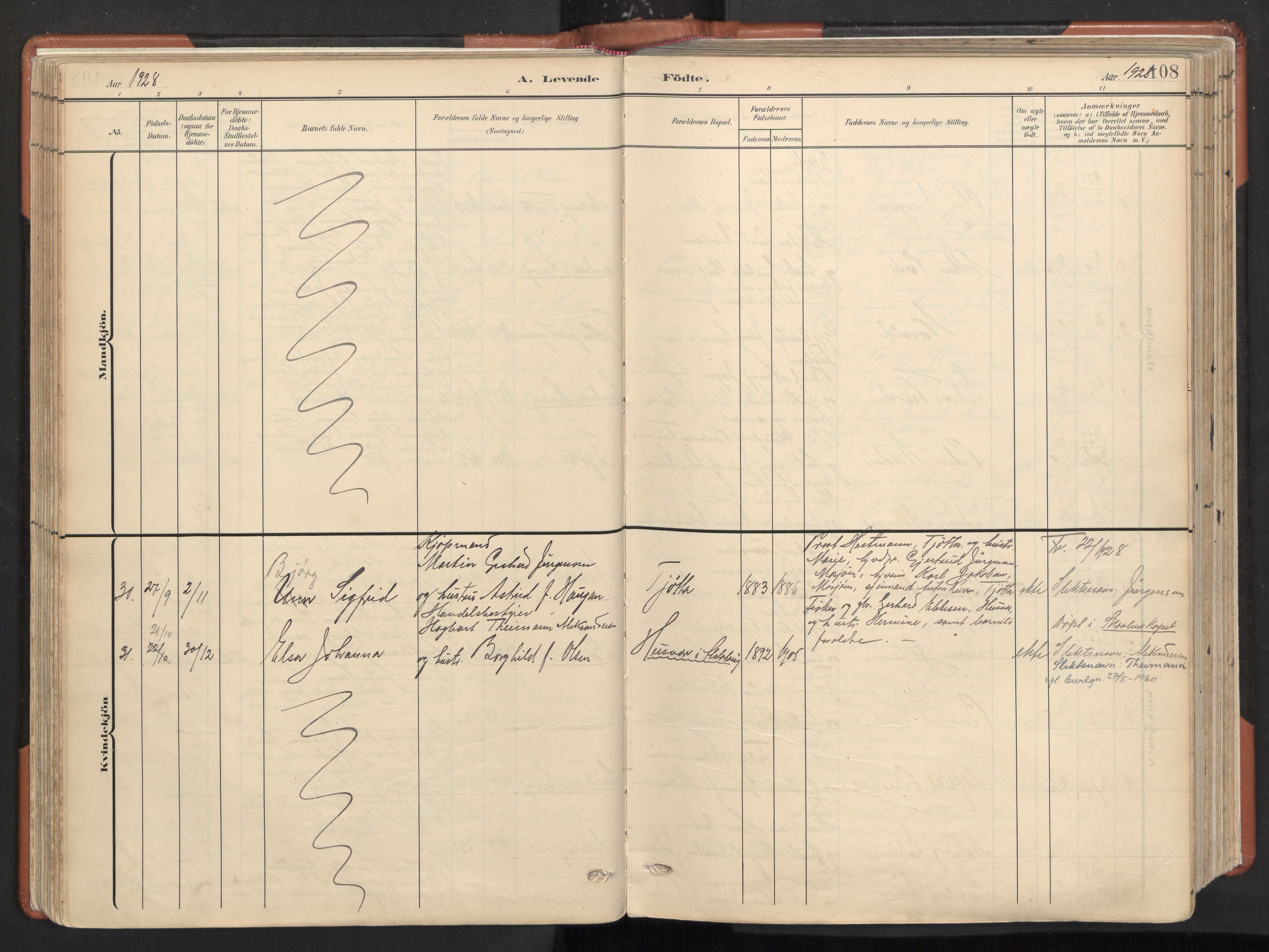 Ministerialprotokoller, klokkerbøker og fødselsregistre - Nordland, AV/SAT-A-1459/817/L0265: Parish register (official) no. 817A05, 1908-1944, p. 108