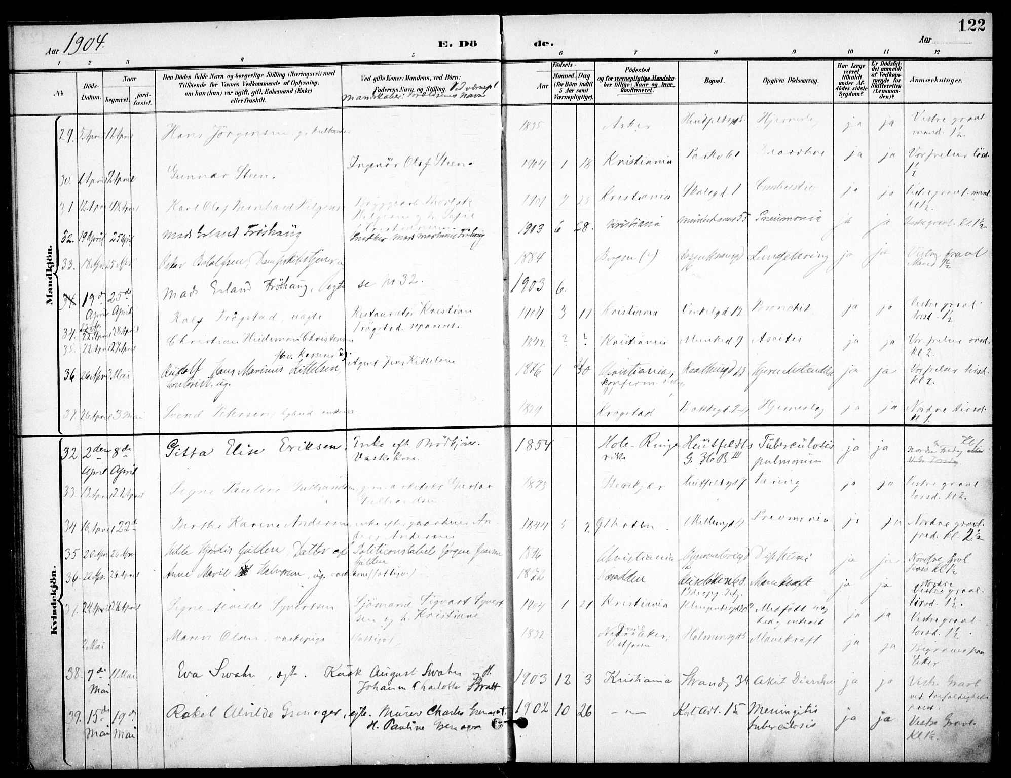 Johannes prestekontor Kirkebøker, AV/SAO-A-10852/F/Fa/L0008: Parish register (official) no. 8, 1897-1917, p. 122