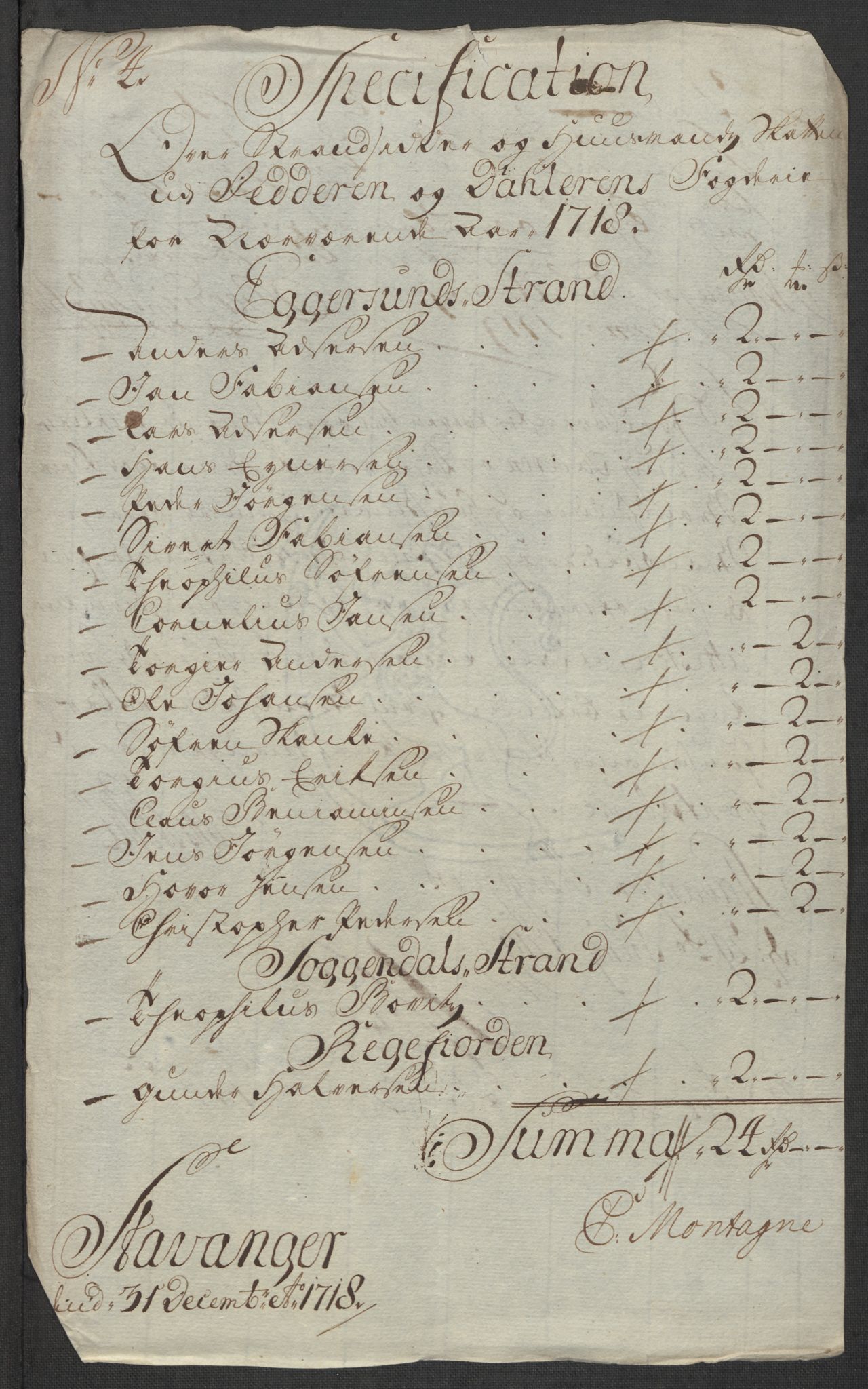 Rentekammeret inntil 1814, Reviderte regnskaper, Fogderegnskap, RA/EA-4092/R46/L2743: Fogderegnskap Jæren og Dalane, 1718, p. 32