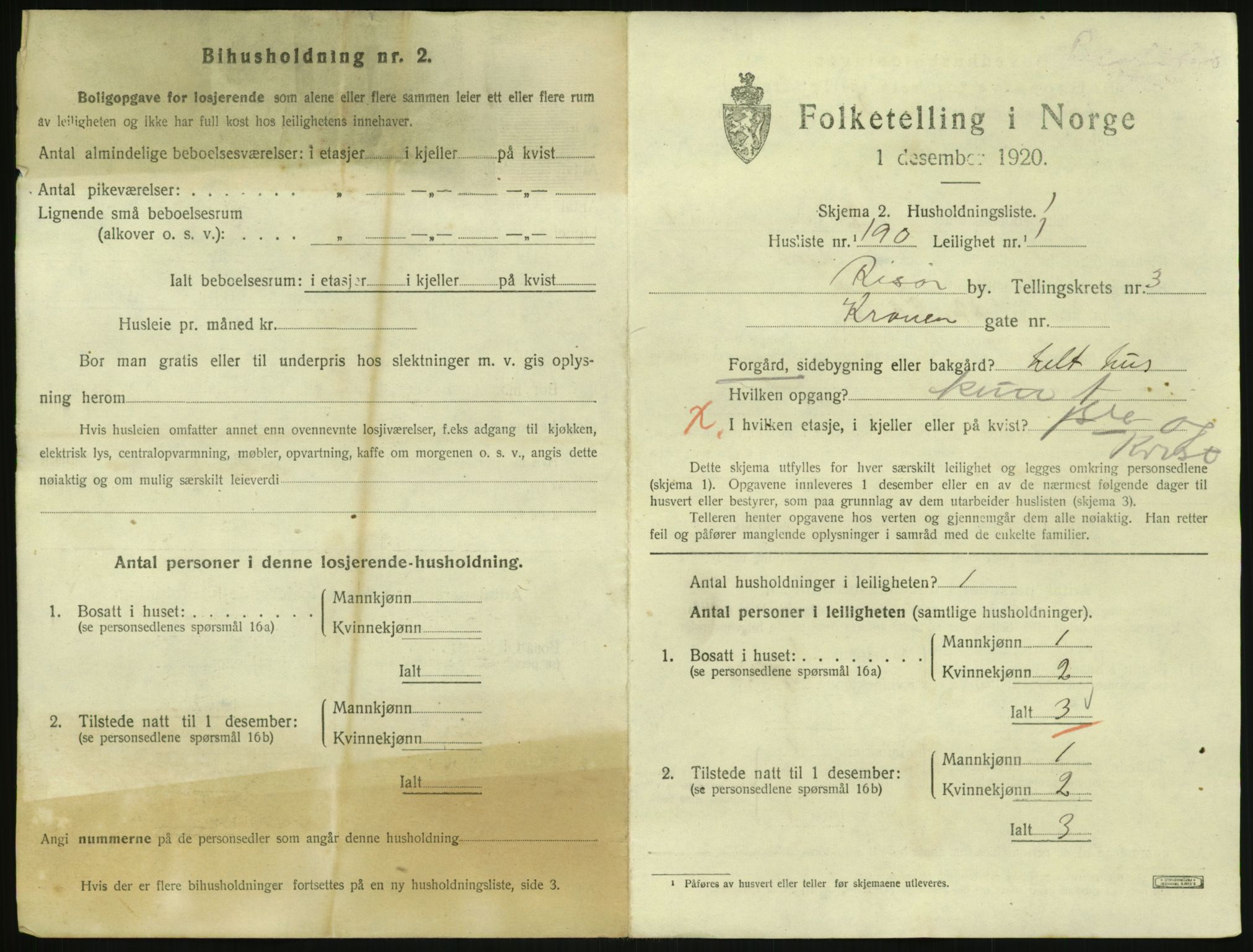 SAK, 1920 census for Risør, 1920, p. 3045