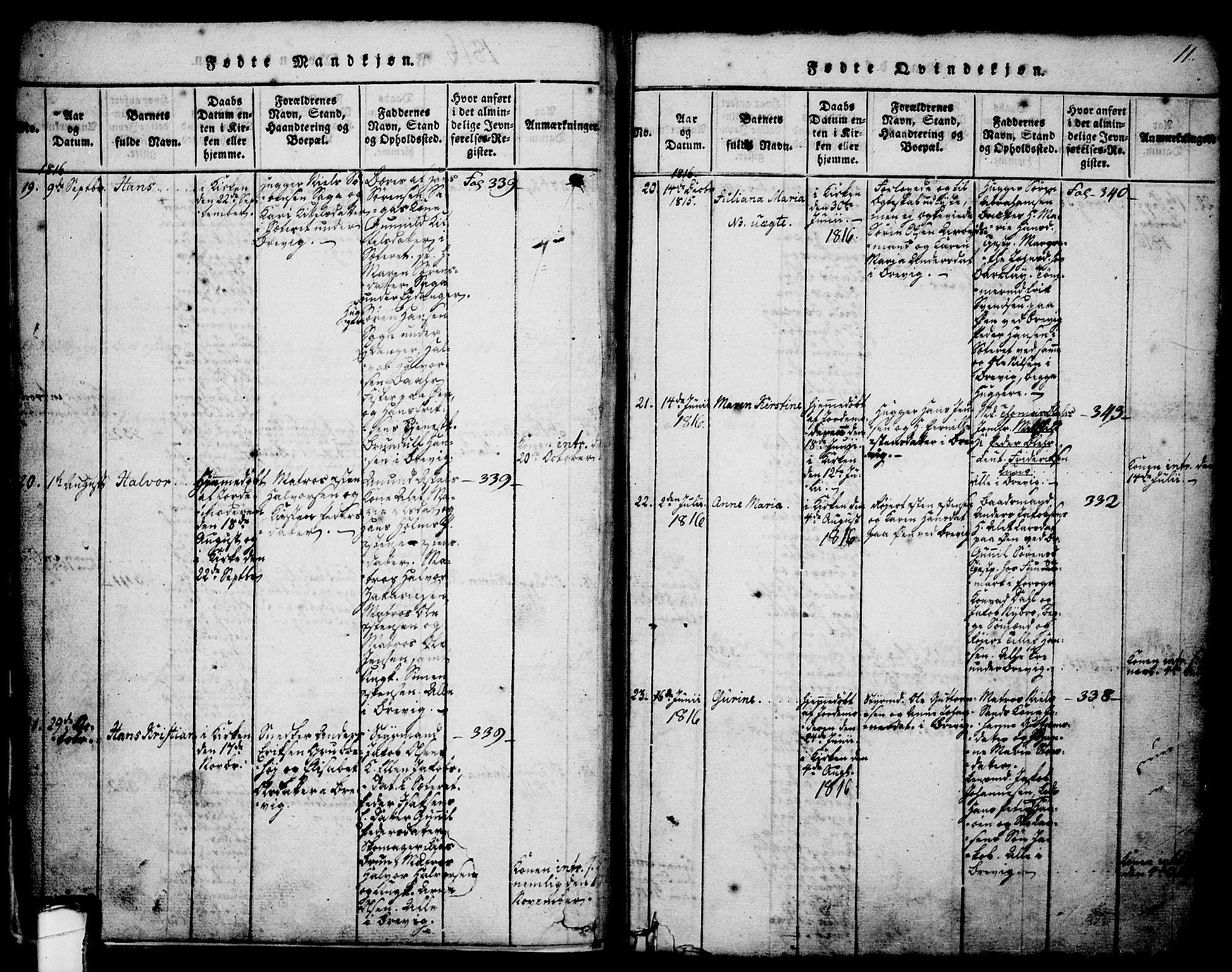 Brevik kirkebøker, SAKO/A-255/G/Ga/L0001: Parish register (copy) no. 1, 1814-1845, p. 11