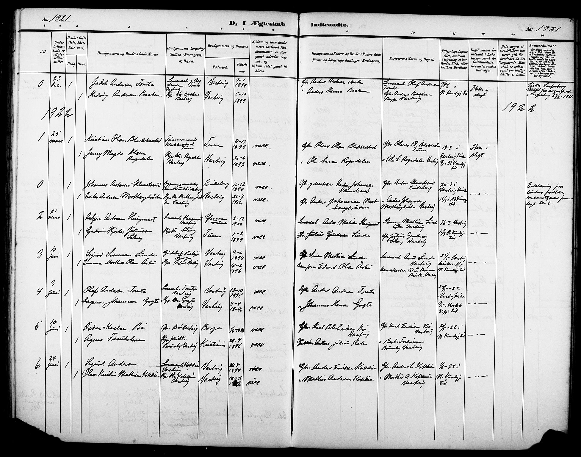 Varteig prestekontor Kirkebøker, SAO/A-10447a/G/Ga/L0001: Parish register (copy) no. 1, 1902-1923