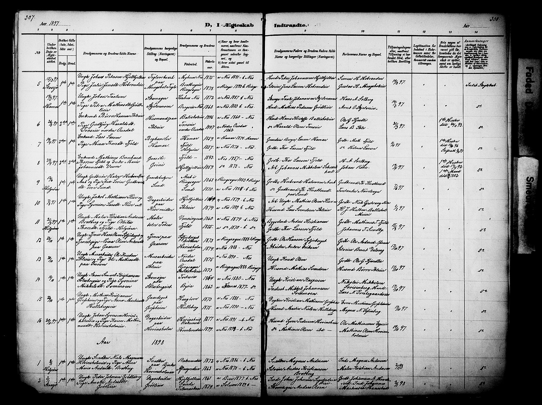 Nes prestekontor, Hedmark, SAH/PREST-020/L/La/L0006: Parish register (copy) no. 6, 1890-1932, p. 307-308