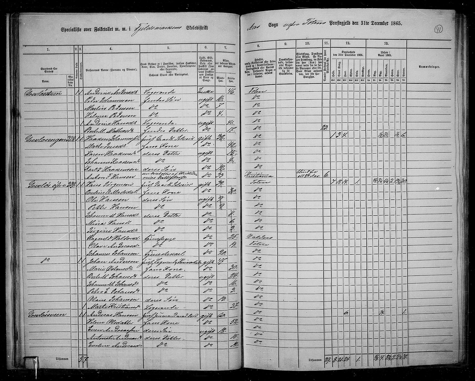 RA, 1865 census for Vestre Toten, 1865, p. 42