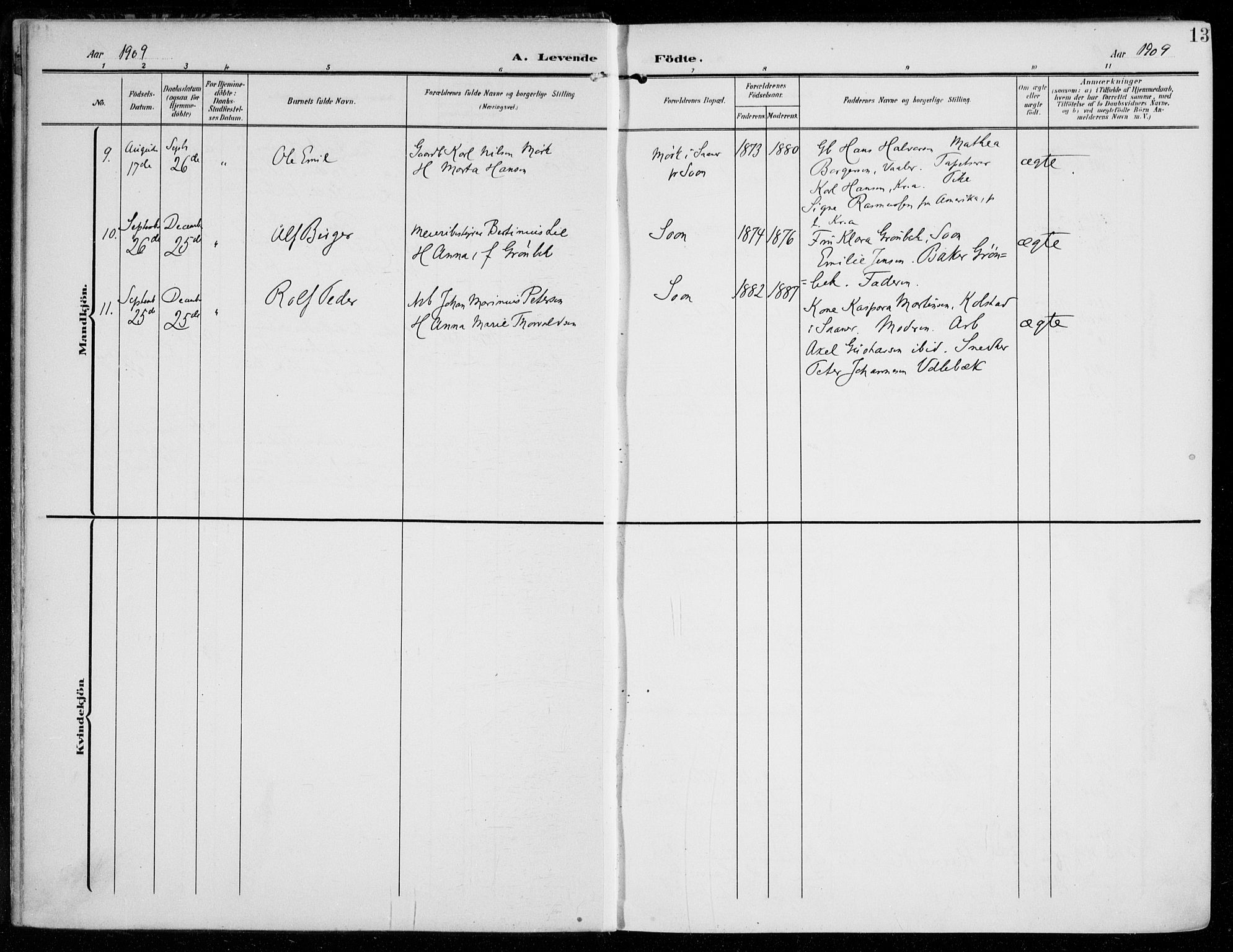 Vestby prestekontor Kirkebøker, SAO/A-10893/F/Fc/L0002: Parish register (official) no. III 2, 1906-1940, p. 13