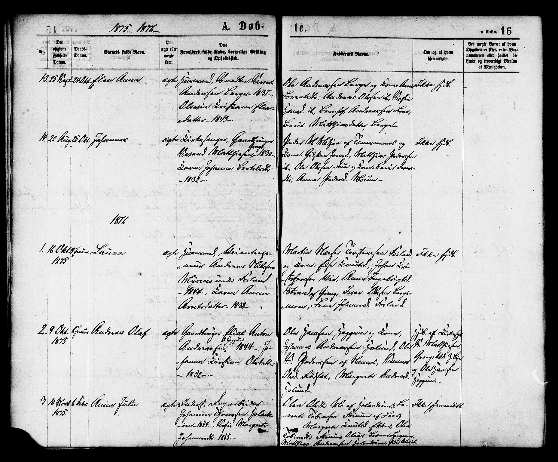 Ministerialprotokoller, klokkerbøker og fødselsregistre - Nord-Trøndelag, SAT/A-1458/758/L0516: Parish register (official) no. 758A03 /1, 1869-1879, p. 16