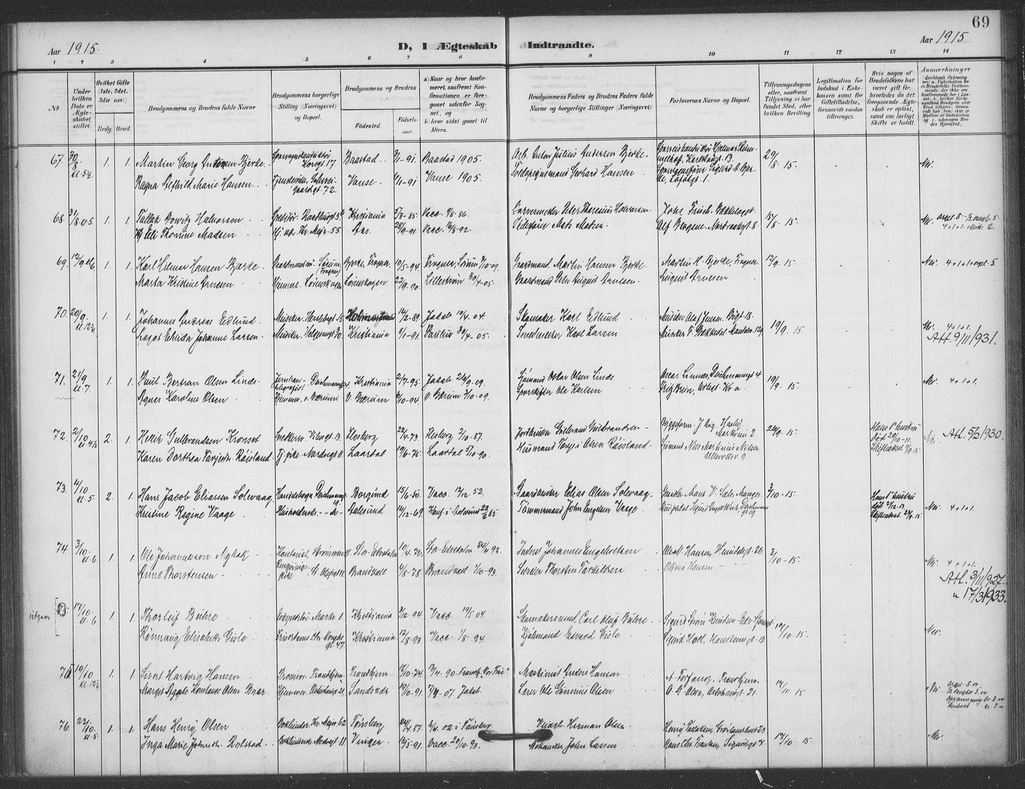 Jakob prestekontor Kirkebøker, AV/SAO-A-10850/F/Fa/L0010: Parish register (official) no. 10, 1908-1922, p. 69