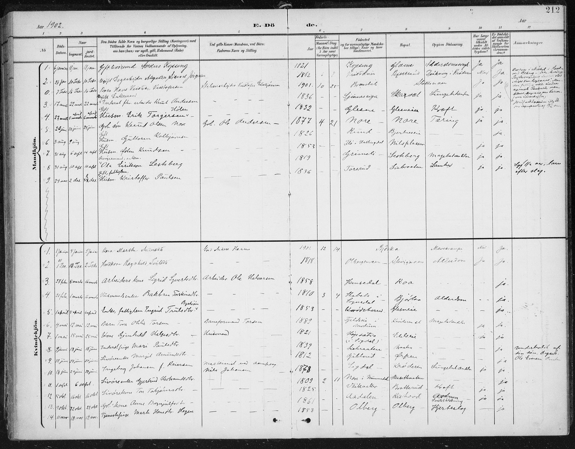 Krødsherad kirkebøker, SAKO/A-19/F/Fa/L0007: Parish register (official) no. 7, 1900-1915, p. 212