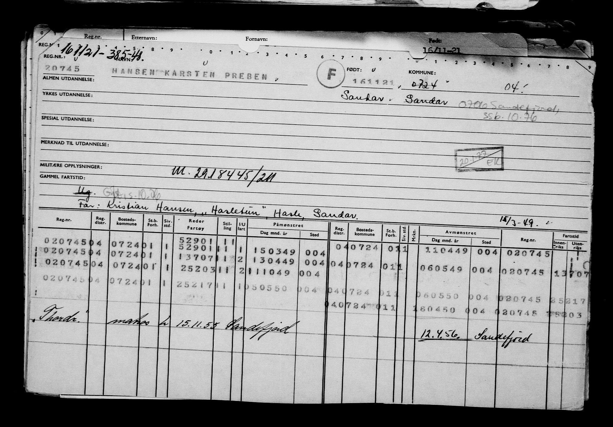Direktoratet for sjømenn, AV/RA-S-3545/G/Gb/L0200: Hovedkort, 1921, p. 28