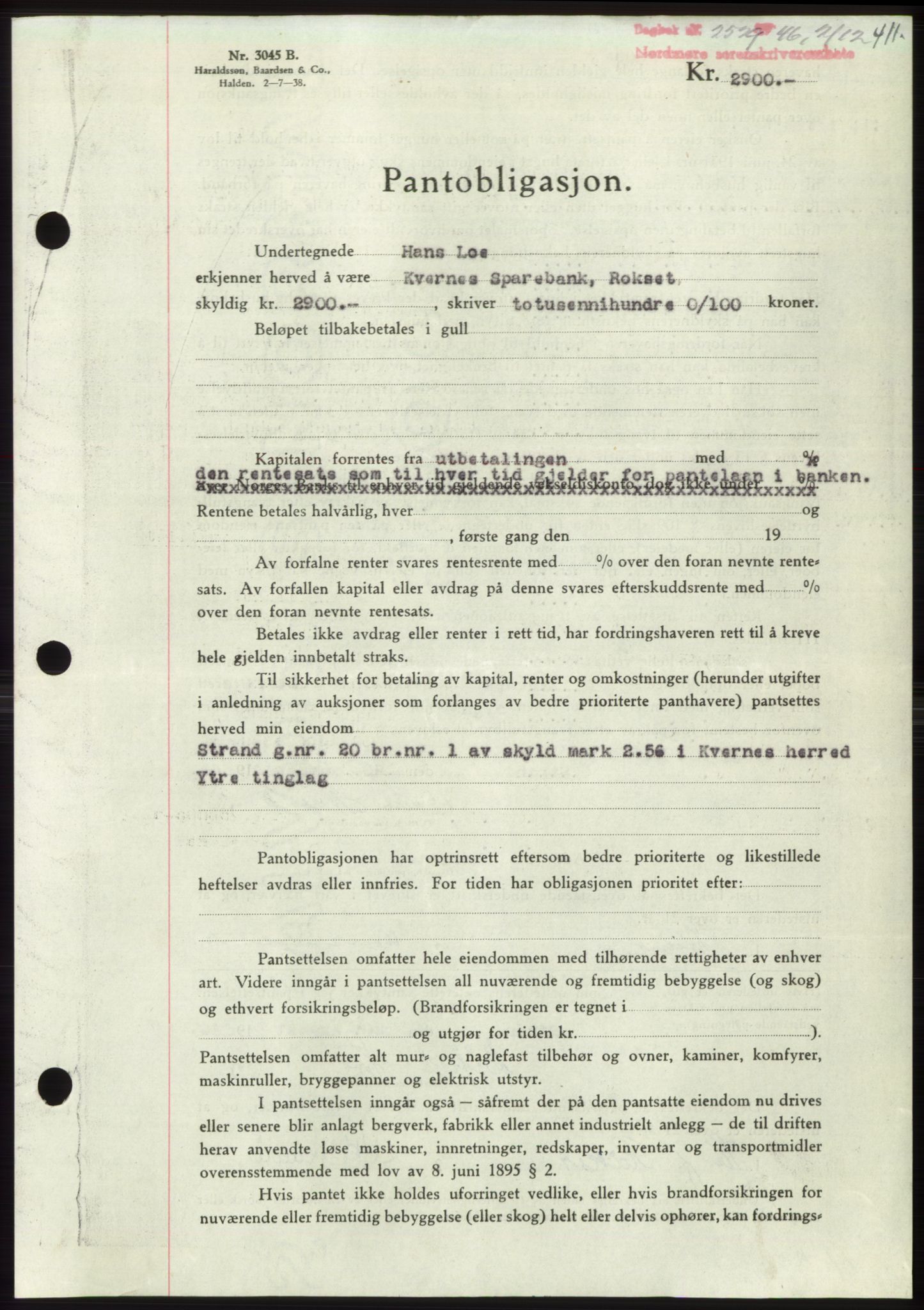 Nordmøre sorenskriveri, AV/SAT-A-4132/1/2/2Ca: Mortgage book no. B95, 1946-1947, Diary no: : 2529/1946