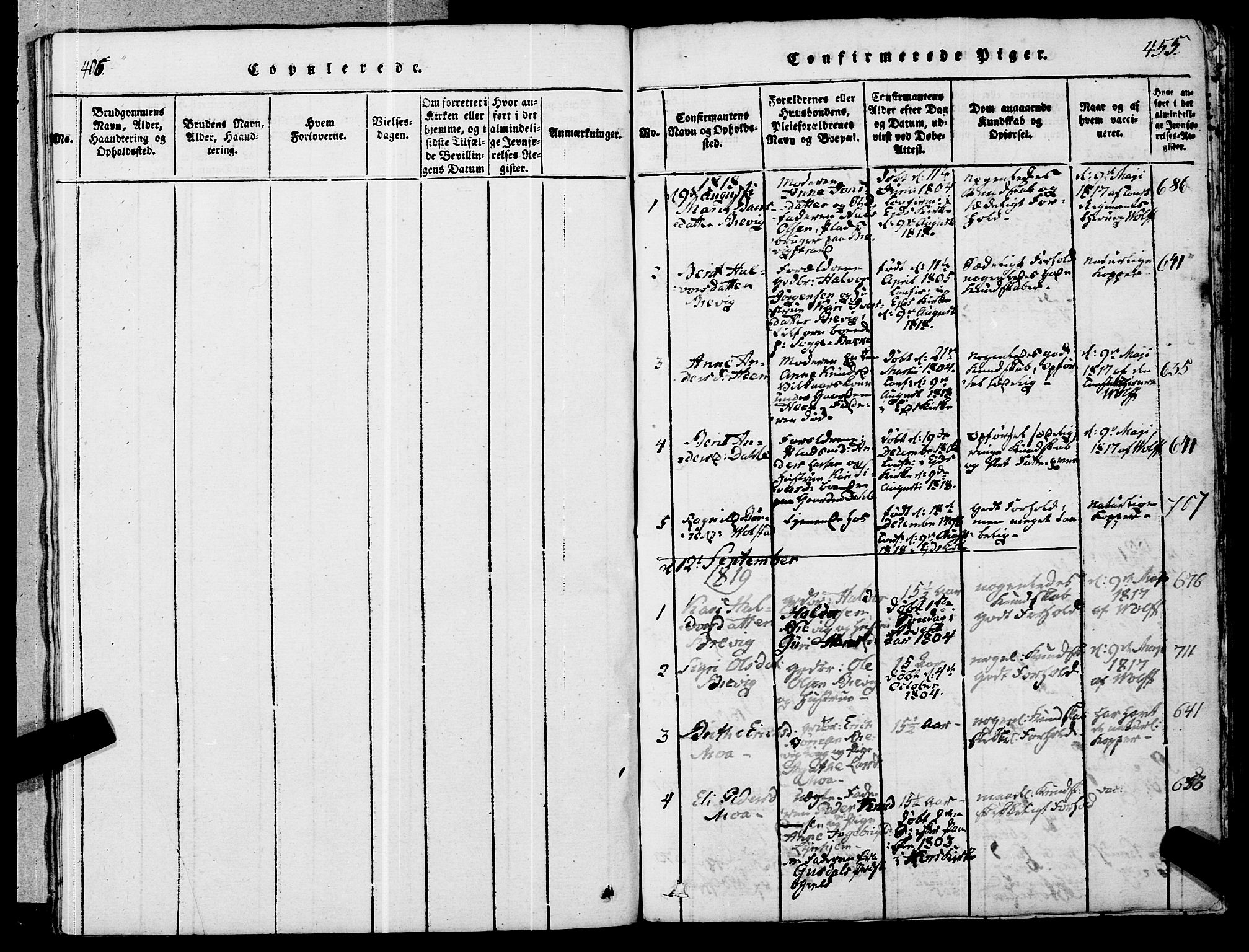 Ministerialprotokoller, klokkerbøker og fødselsregistre - Møre og Romsdal, SAT/A-1454/545/L0585: Parish register (official) no. 545A01, 1818-1853, p. 454-455