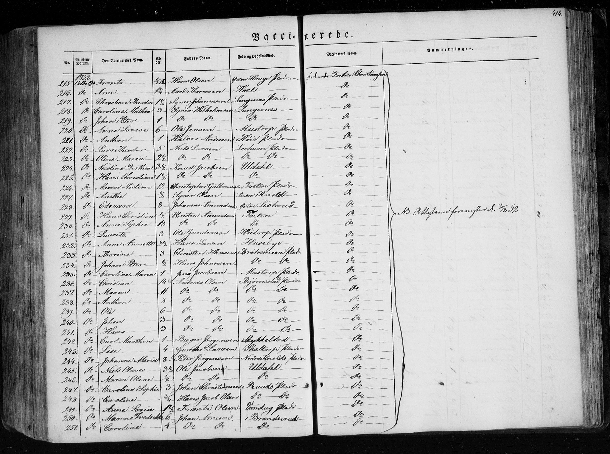 Eidsberg prestekontor Kirkebøker, AV/SAO-A-10905/F/Fa/L0009: Parish register (official) no. I 9, 1849-1856, p. 414