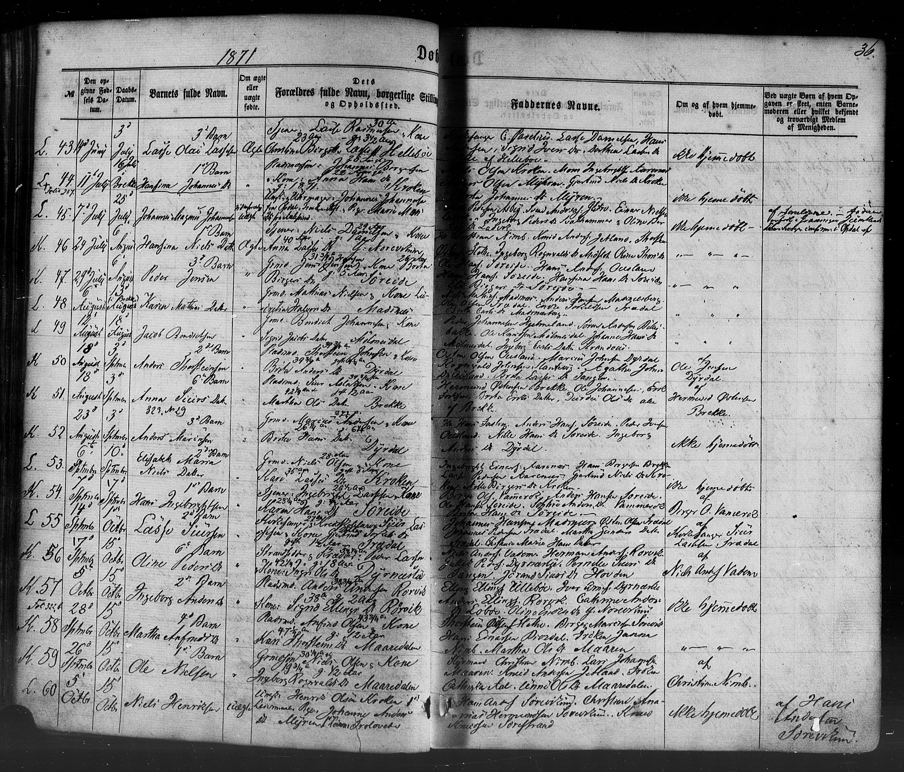 Lavik sokneprestembete, SAB/A-80901: Parish register (official) no. A 4, 1864-1881, p. 36