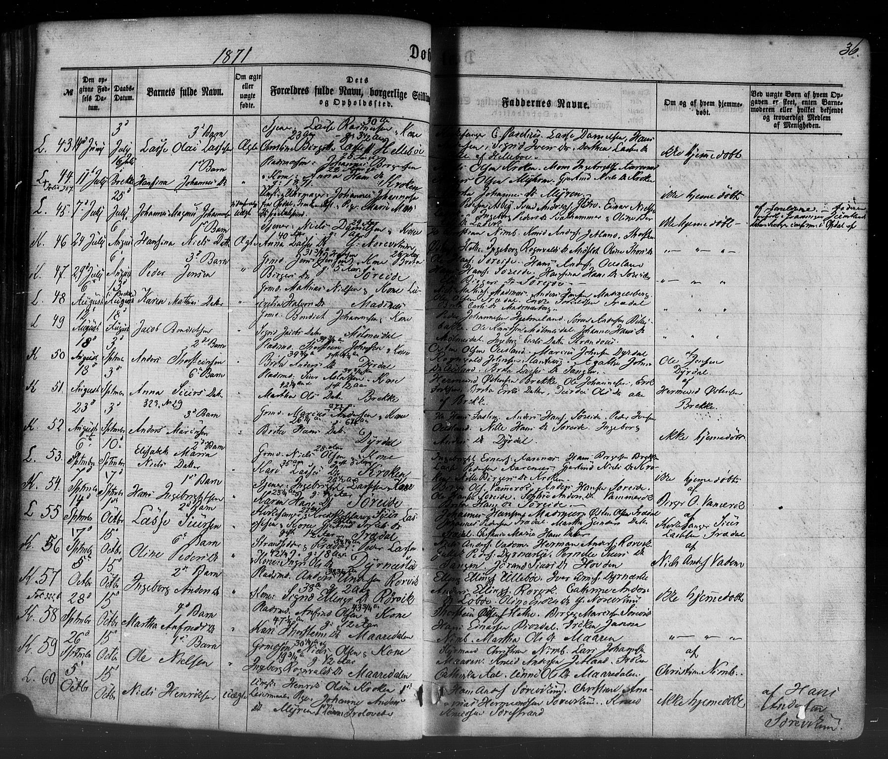 Lavik sokneprestembete, AV/SAB-A-80901: Parish register (official) no. A 4, 1864-1881, p. 36