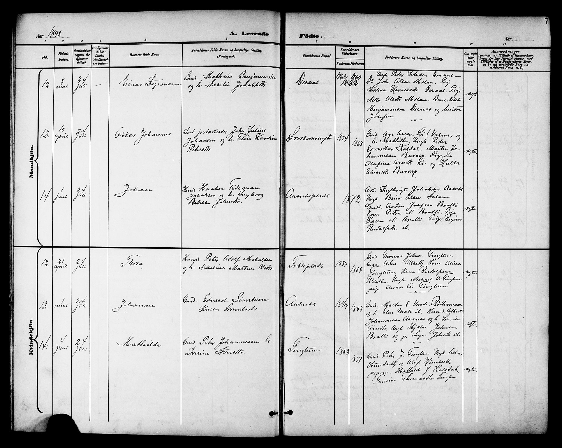 Ministerialprotokoller, klokkerbøker og fødselsregistre - Nord-Trøndelag, AV/SAT-A-1458/742/L0412: Parish register (copy) no. 742C03, 1898-1910, p. 7