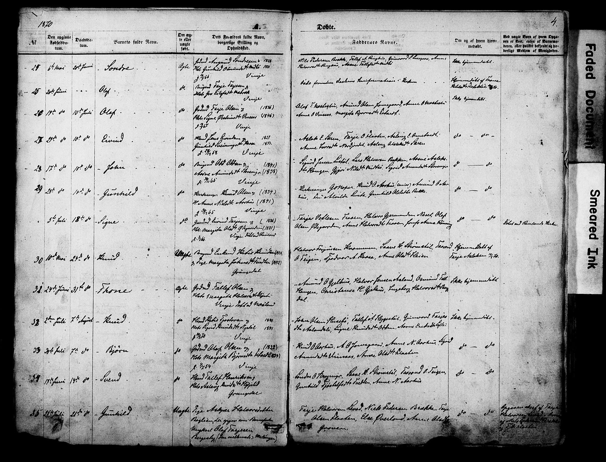 Vinje kirkebøker, AV/SAKO-A-312/F/Fa/L0005: Parish register (official) no. I 5, 1870-1886, p. 4