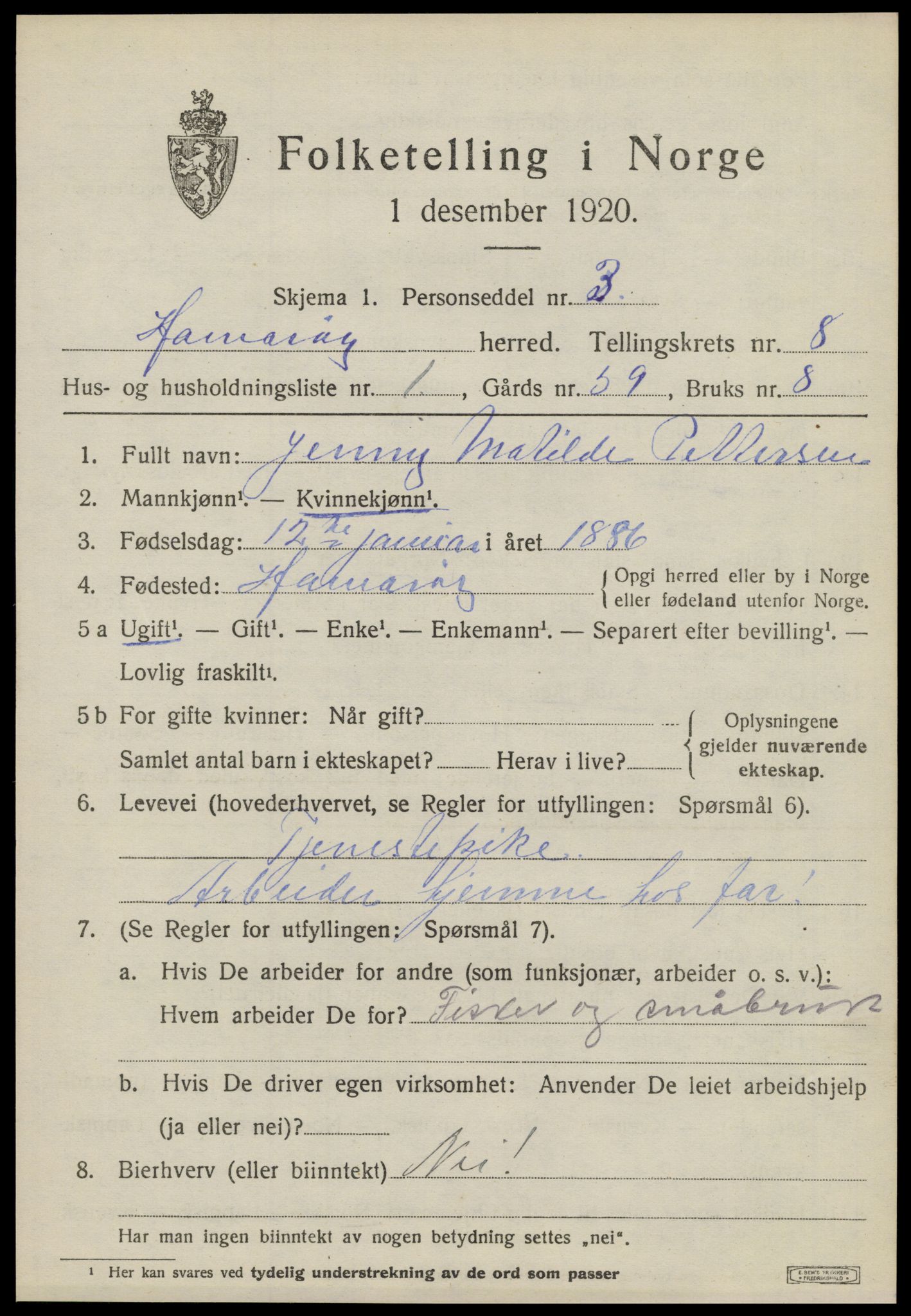 SAT, 1920 census for Hamarøy, 1920, p. 3680