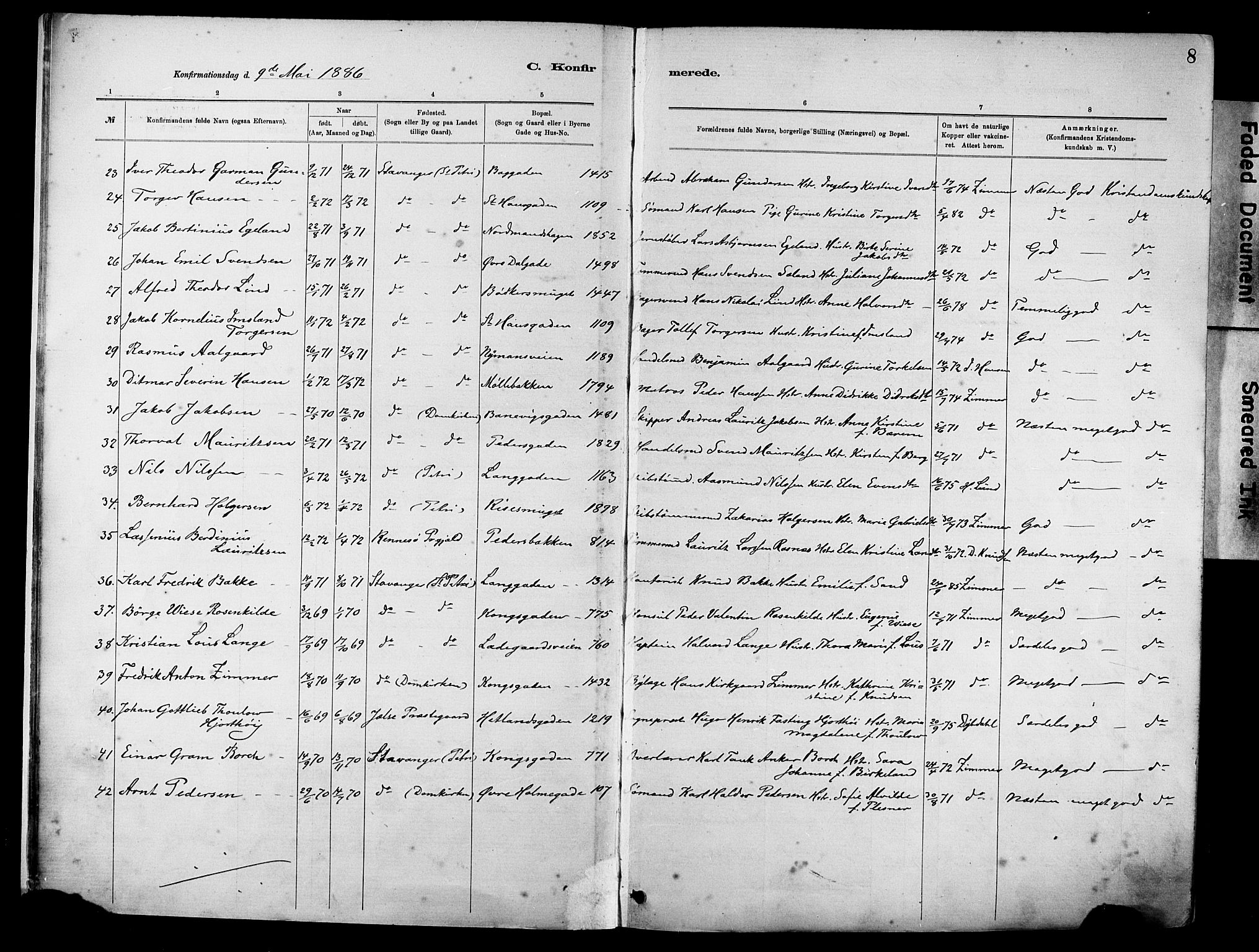 St. Johannes sokneprestkontor, SAST/A-101814/001/30/30BA/L0002: Parish register (official) no. A 2, 1885-1899, p. 8