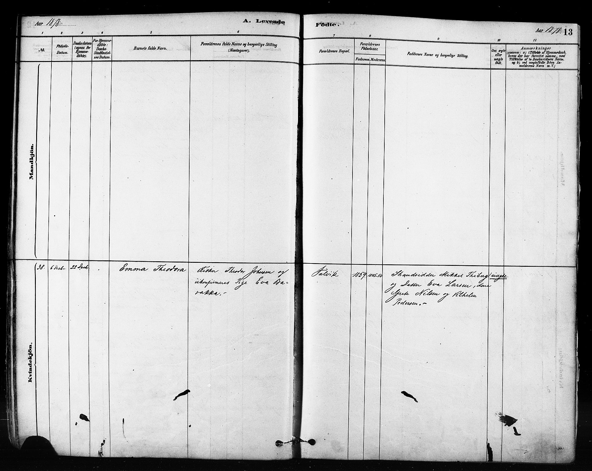 Talvik sokneprestkontor, AV/SATØ-S-1337/H/Ha/L0012kirke: Parish register (official) no. 12, 1878-1886, p. 13