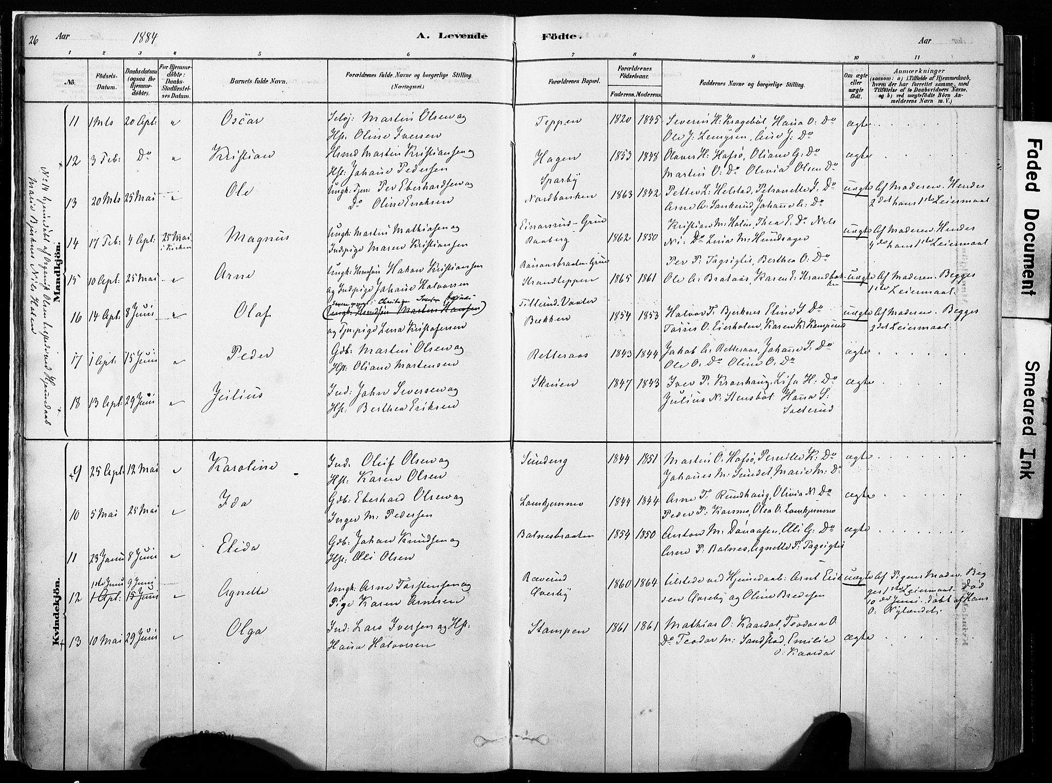 Hof prestekontor, SAH/PREST-038/H/Ha/Haa/L0010: Parish register (official) no. 10, 1878-1909, p. 26