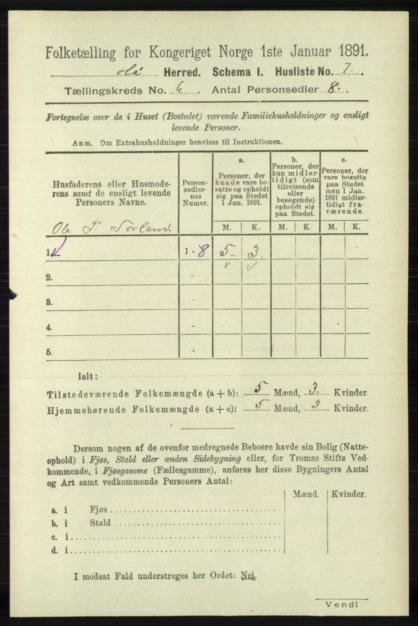 RA, 1891 census for 1119 Hå, 1891, p. 1694