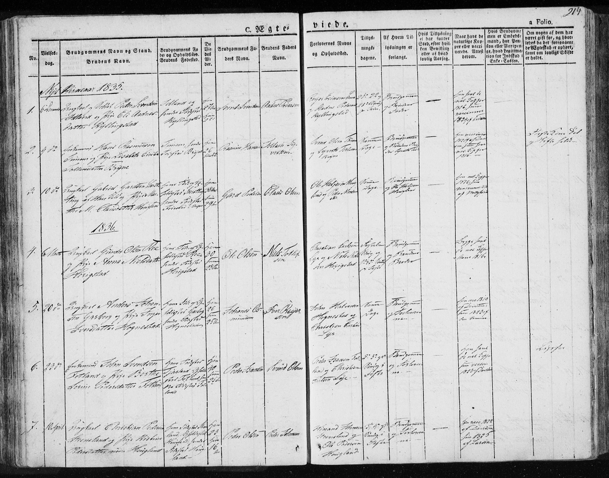 Lye sokneprestkontor, AV/SAST-A-101794/001/30BA/L0004: Parish register (official) no. A 4, 1826-1841, p. 214