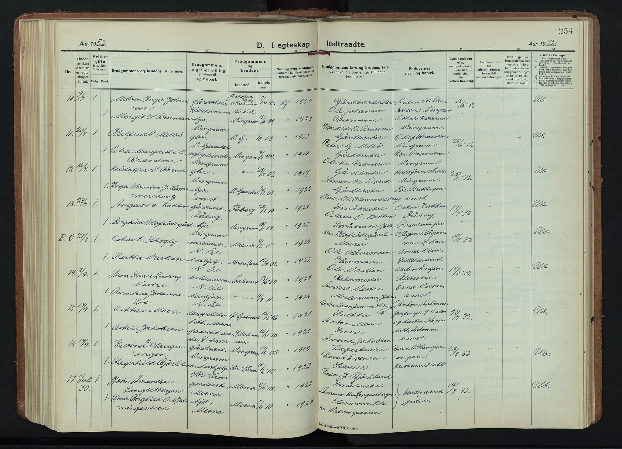 Fåberg prestekontor, AV/SAH-PREST-086/H/Ha/Hab/L0015: Parish register (copy) no. 15, 1924-1949, p. 254