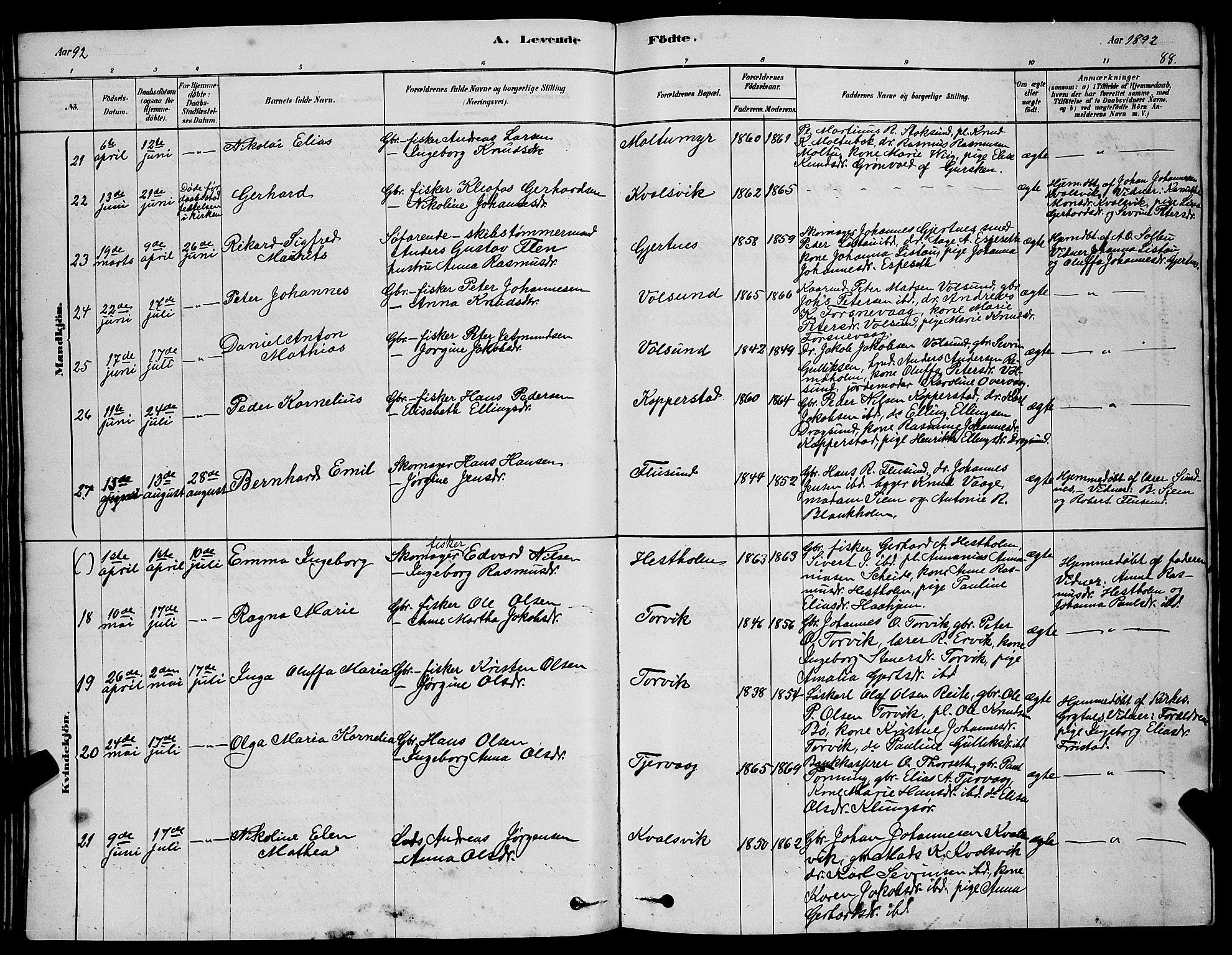 Ministerialprotokoller, klokkerbøker og fødselsregistre - Møre og Romsdal, AV/SAT-A-1454/507/L0081: Parish register (copy) no. 507C04, 1878-1898, p. 88