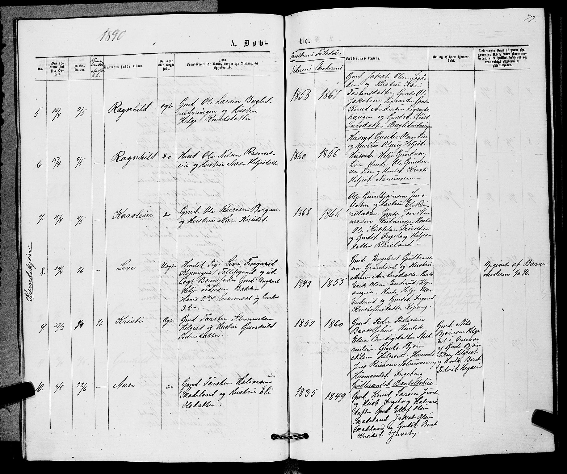 Sigdal kirkebøker, AV/SAKO-A-245/G/Gb/L0002: Parish register (copy) no. II 2, 1875-1900, p. 77