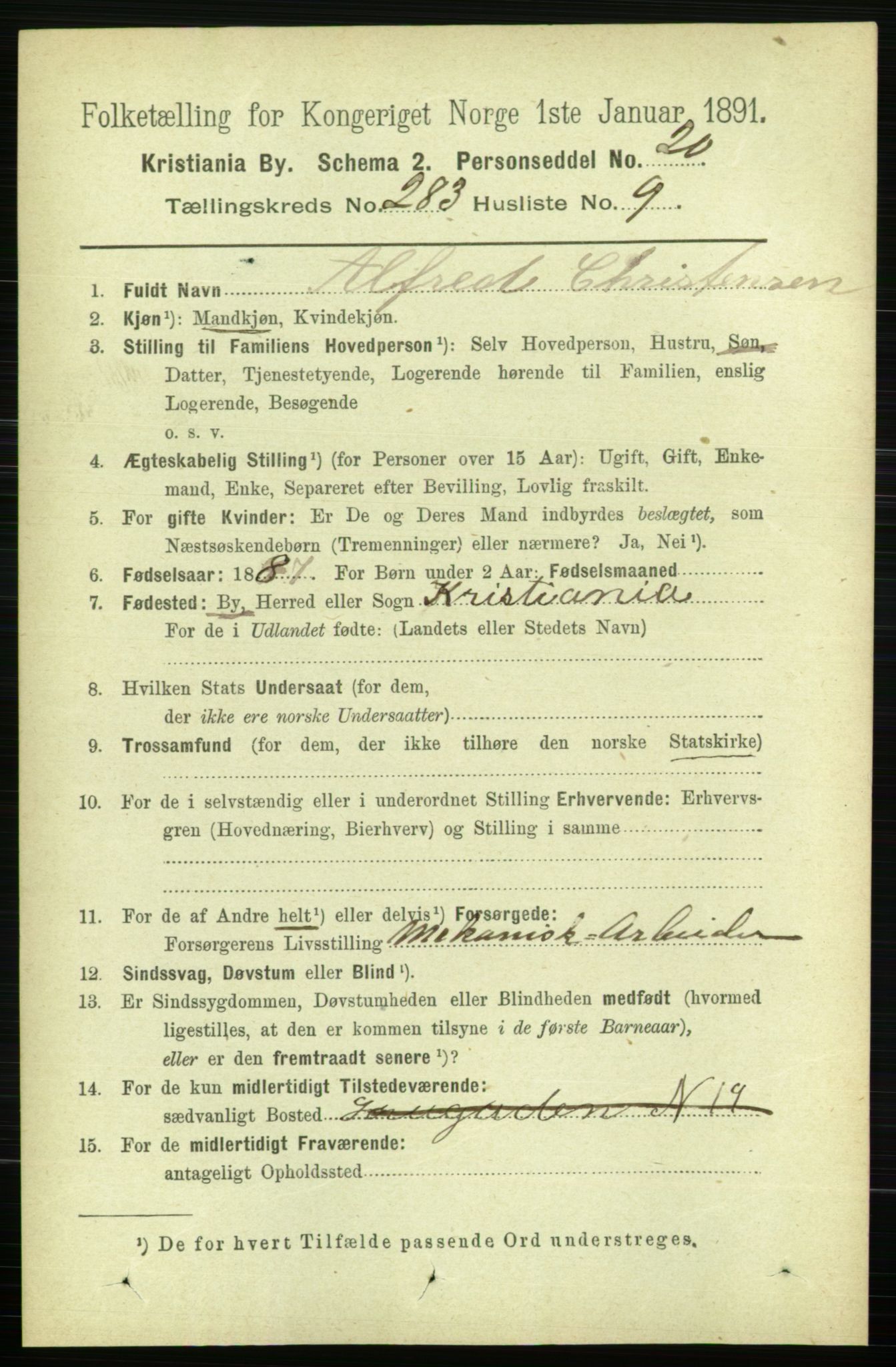 RA, 1891 census for 0301 Kristiania, 1891, p. 172910