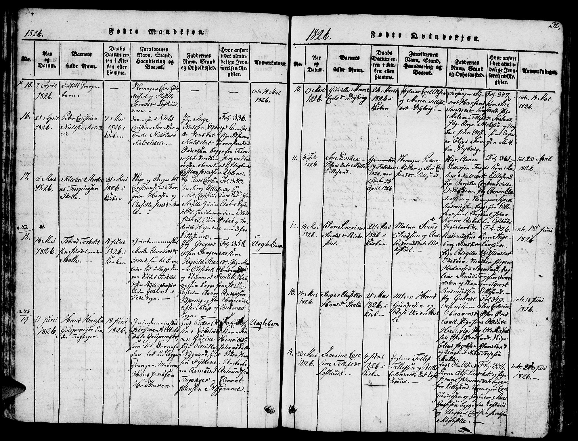 Vestre Moland sokneprestkontor, AV/SAK-1111-0046/F/Fb/Fbb/L0001: Parish register (copy) no. B 1, 1816-1851, p. 32