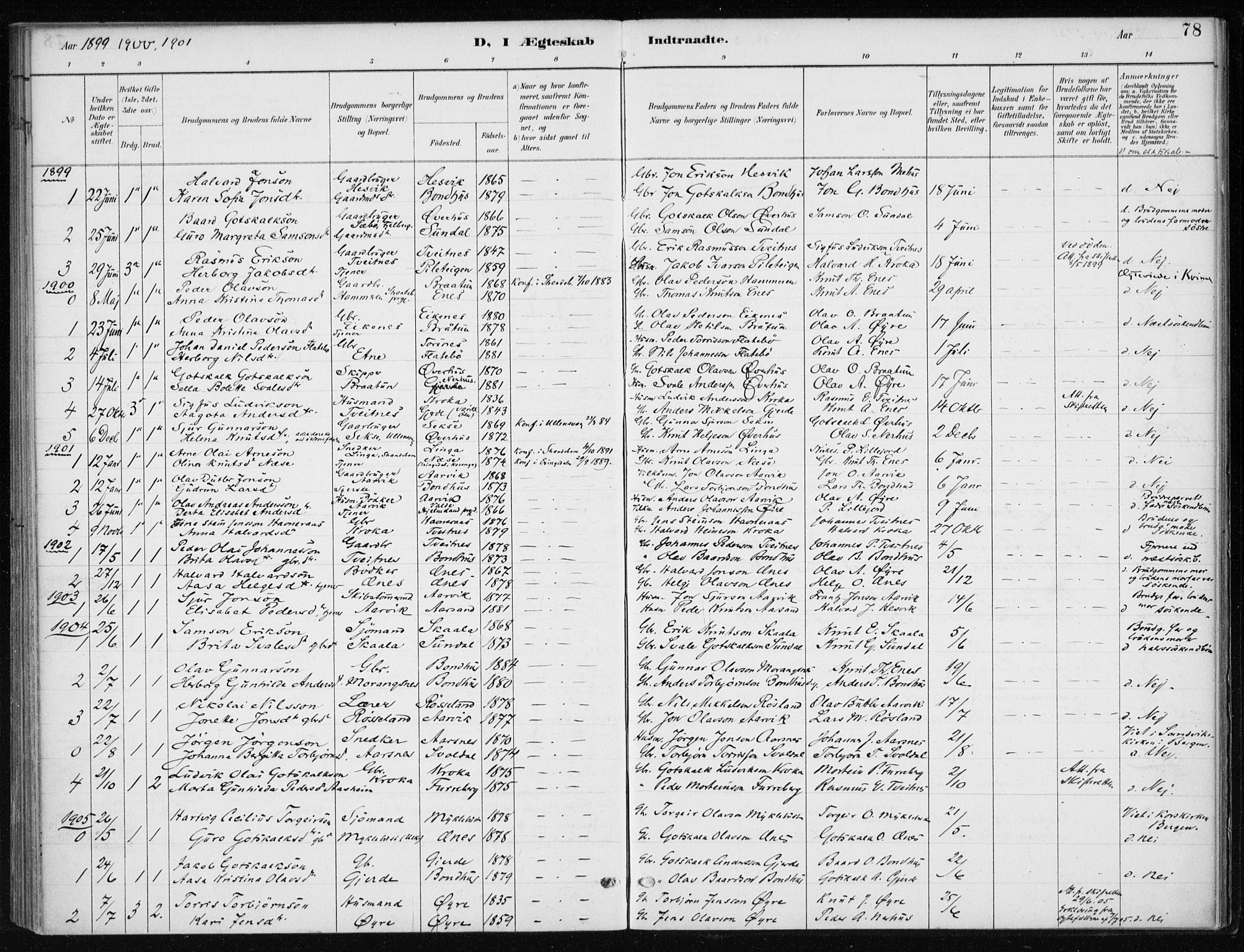 Kvinnherad sokneprestembete, SAB/A-76401/H/Haa: Parish register (official) no. F 1, 1887-1912, p. 78